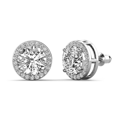 Ariel 18k White Gold Plated Halo Stud Earrings with Simulated Diamond Crystals