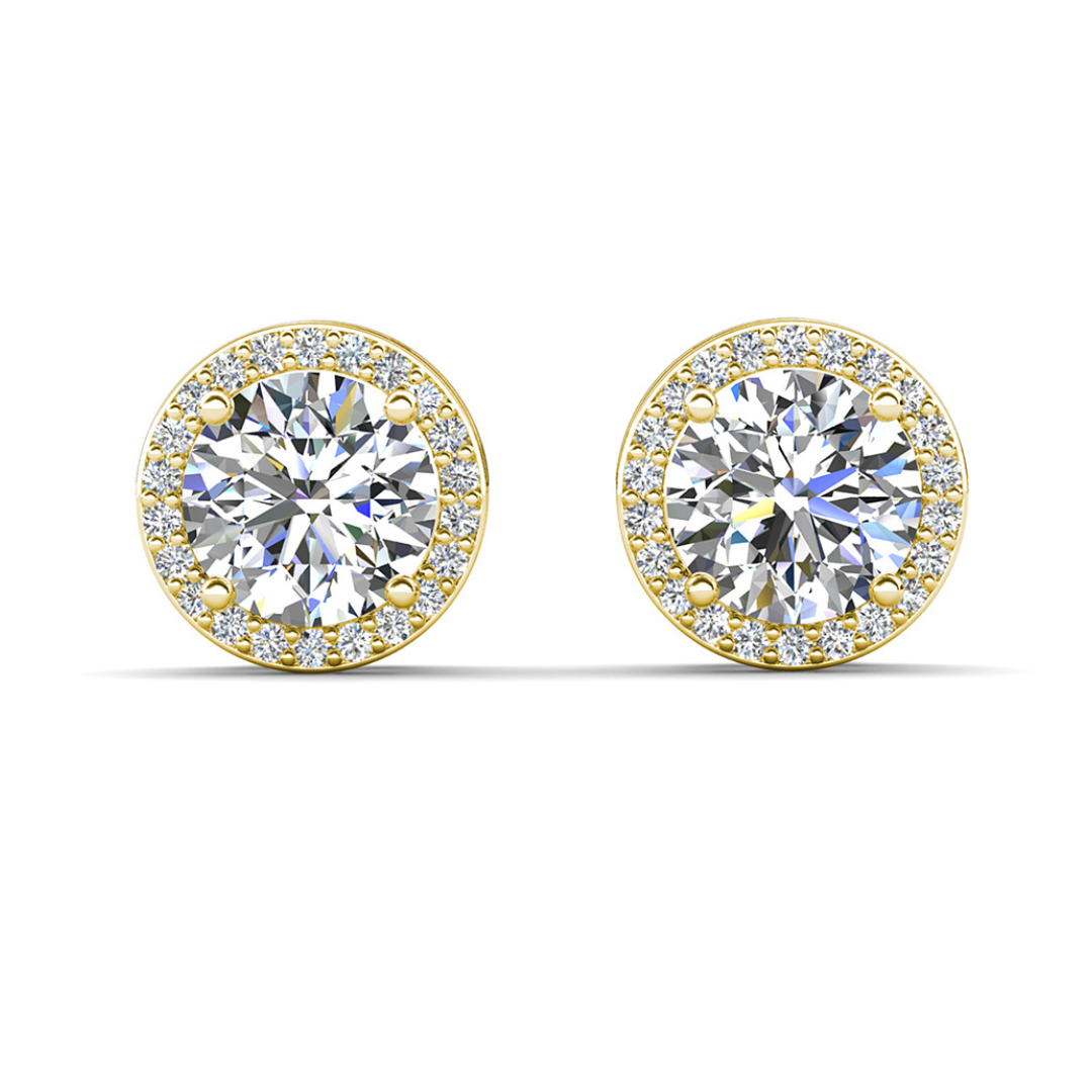 Mariah 18k White Gold Plated Round Cut Halo Stud Earrings with Simulated Diamond Crystals