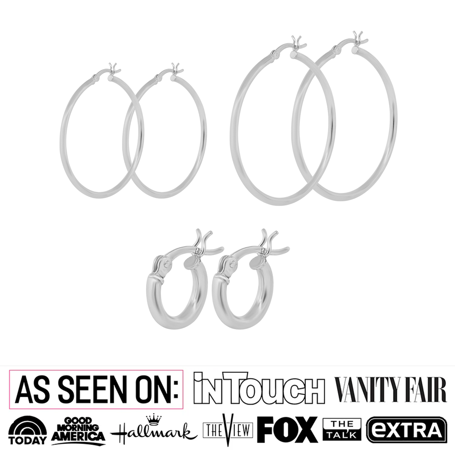 Pack of 3 - Monica 18k White Gold Plated 10/40/50mm Hoop Earrings