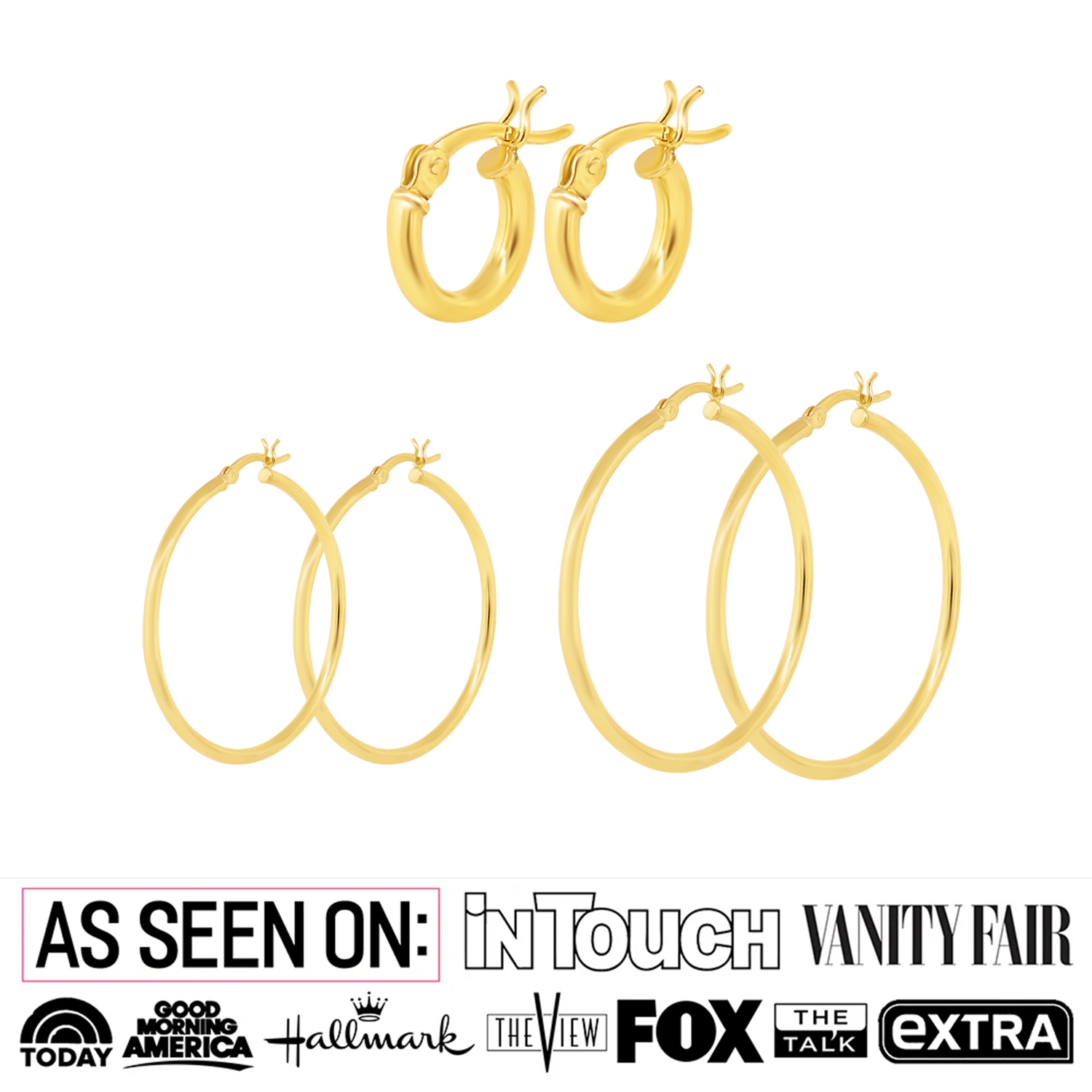 Pack of 3 - Monica 18k White Gold Plated 10/40/50mm Hoop Earrings