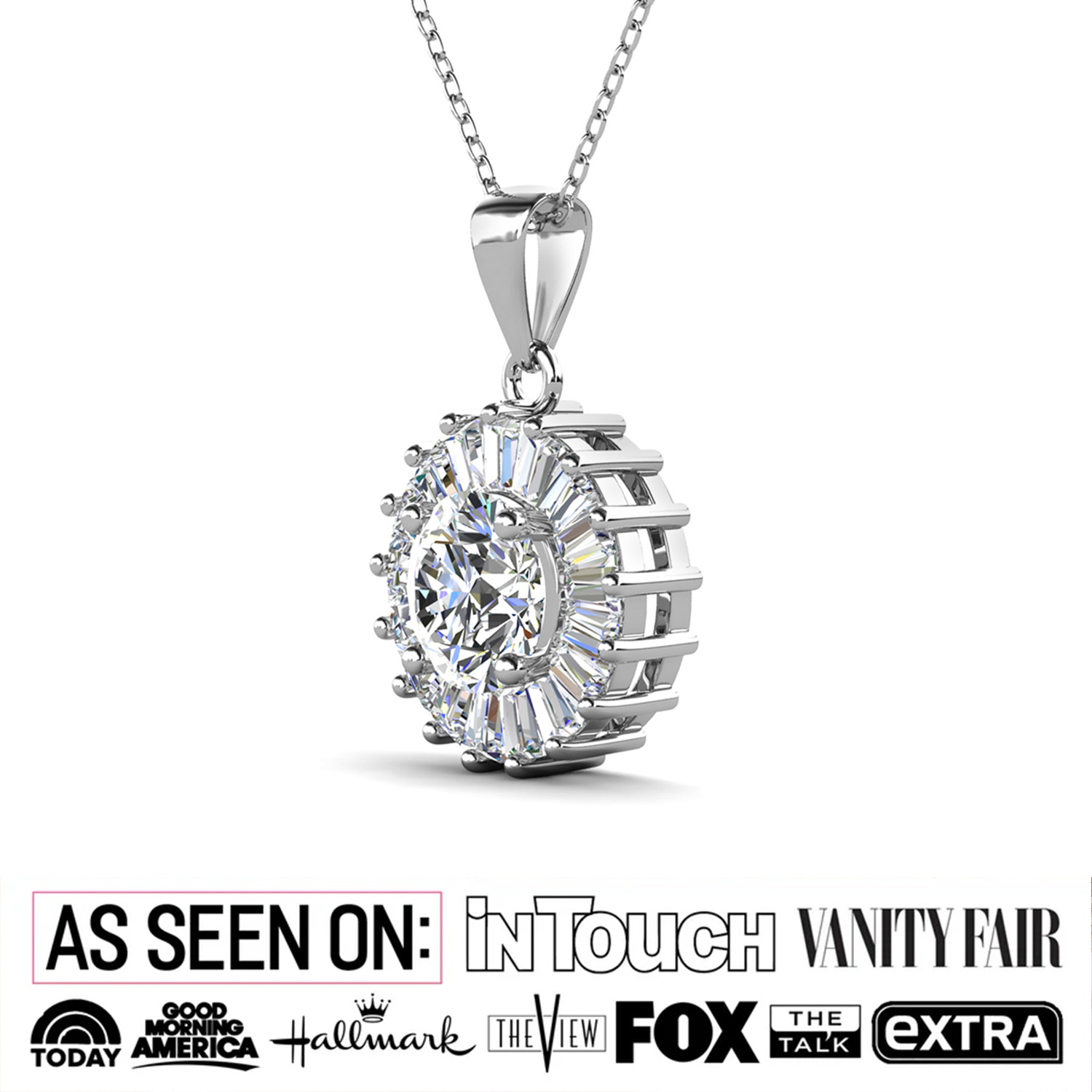 Ellee 18k White Gold Plated Silver Pendant Necklace with Simulated Diamond Crystals