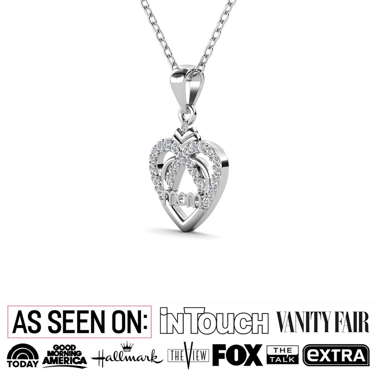 Jenna 18k White Gold Plated Mom Heart Necklace with Swarovski Crystals