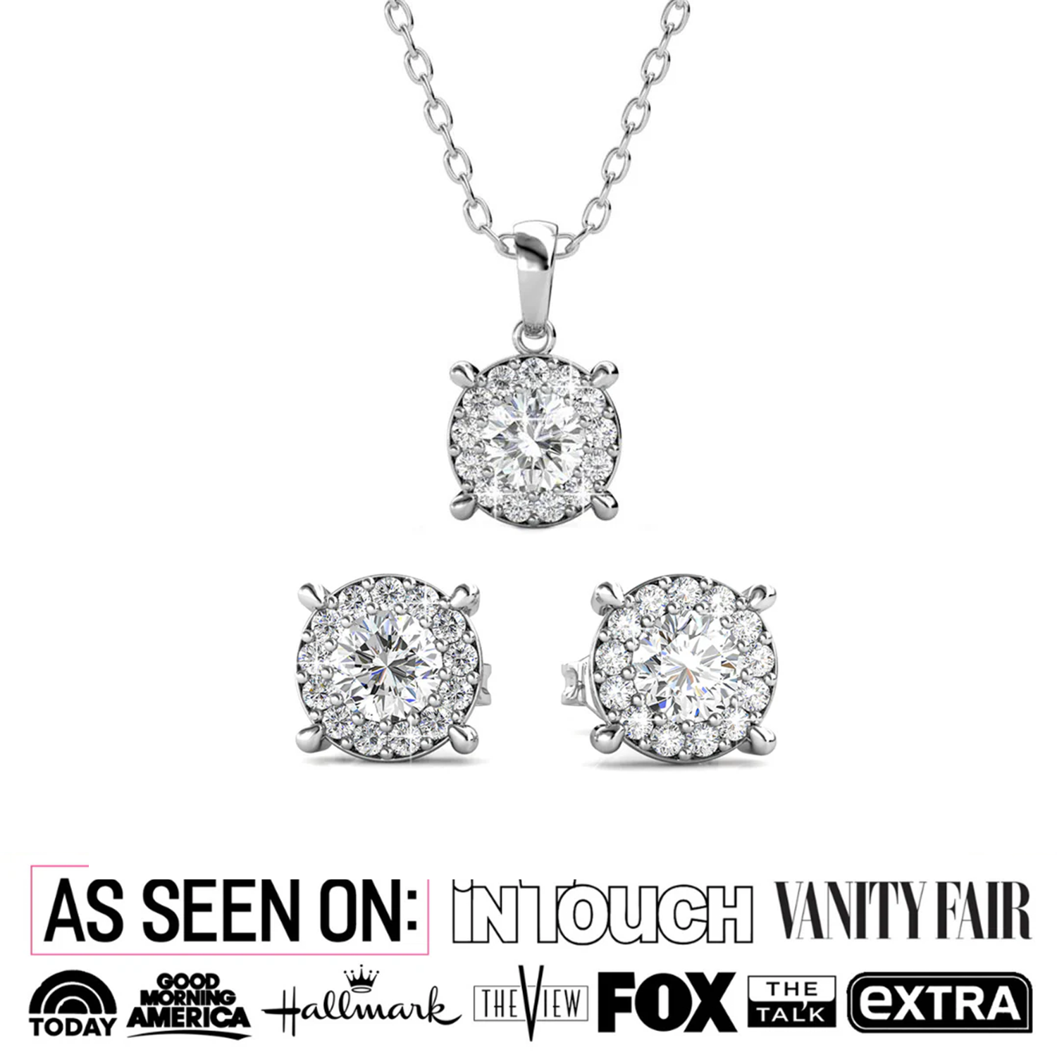 Raylee 18k White Gold Plated Necklace and Earrings Jewelry Set with Round Cut Solitaire Swarovski Crystal