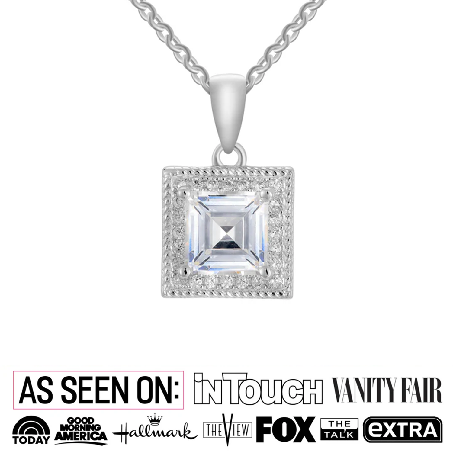 Rebecca 18k White Gold Plated Silver Necklace with Princess Cut Simulated Diamond Crystals