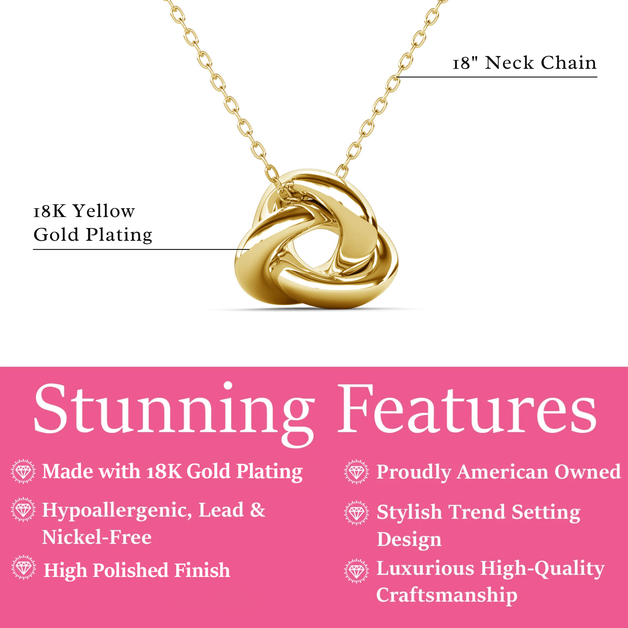 Ashley 18k White Gold Plated Knot Pendant Necklace