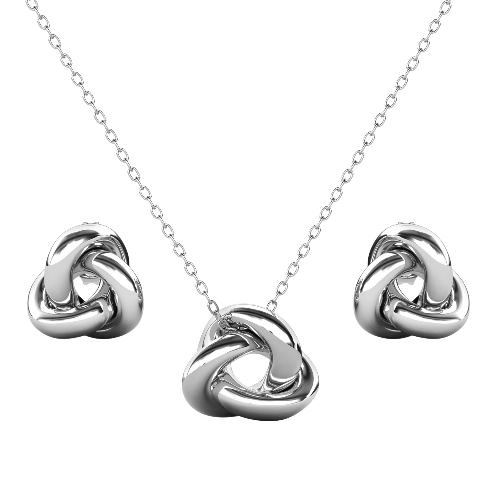 Ashley 18k White Gold Plated Knot Earrings and Necklace Jewelry Set