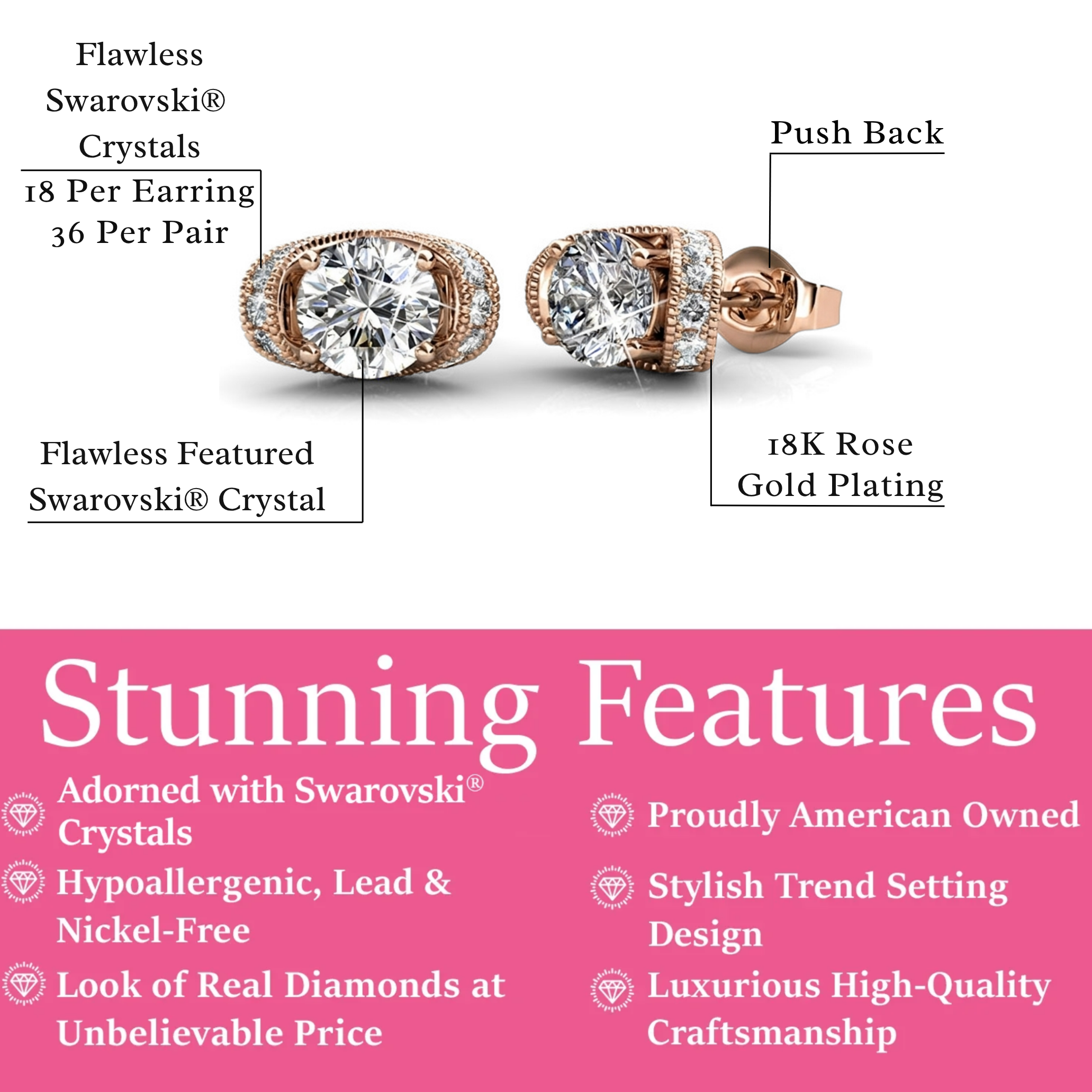 Astrid 18k White Gold Plated Stud Earrings with Swarovski Crystal — Final Sale