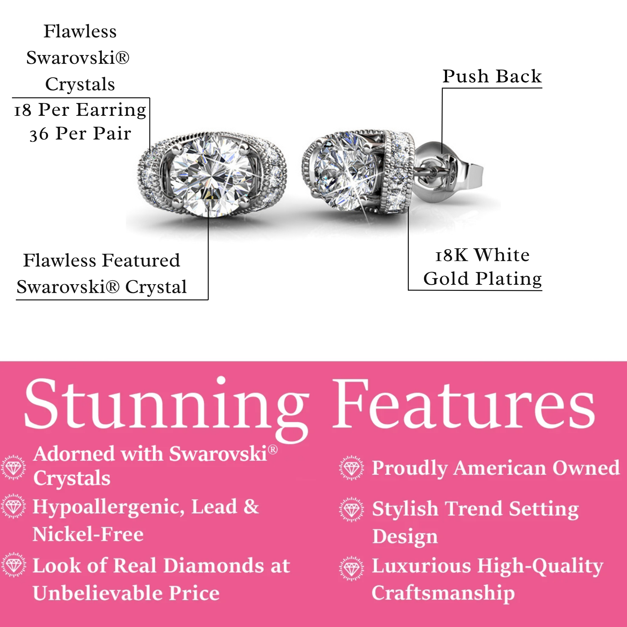 Astrid 18k White Gold Plated Stud Earrings with Swarovski Crystal — Final Sale