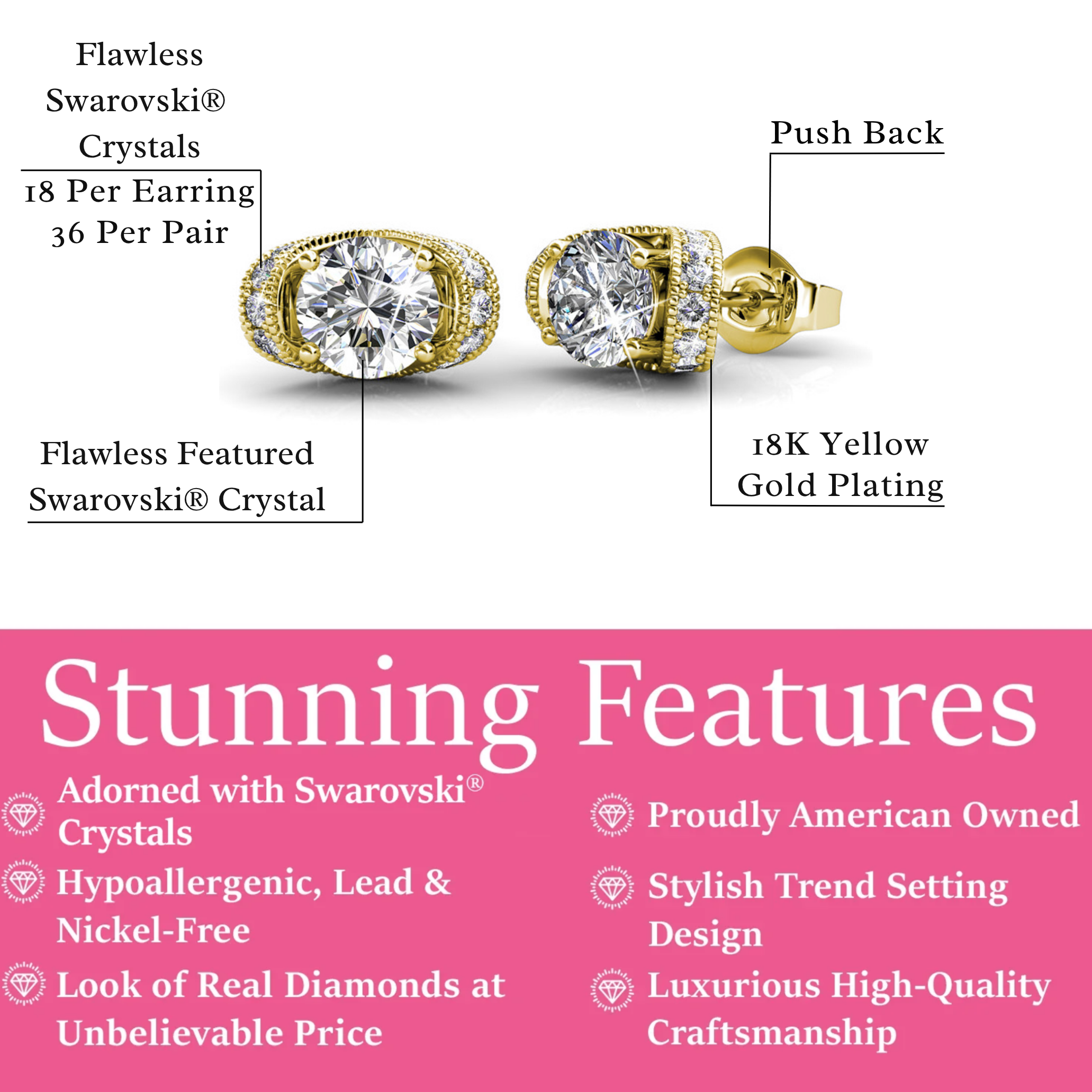 Astrid 18k White Gold Plated Stud Earrings with Swarovski Crystal — Final Sale