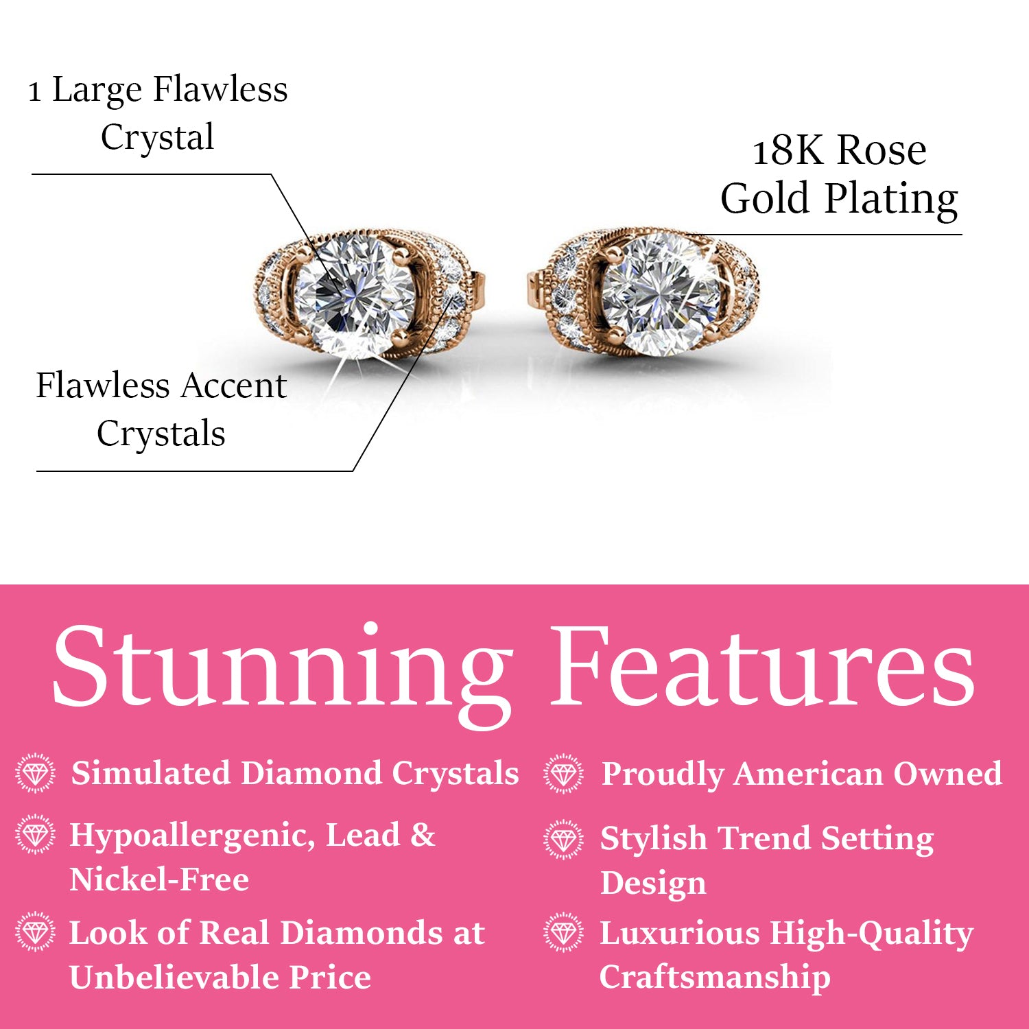 Astrid 18k White Gold Plated Stud Earrings with Simulated Diamond Crystals