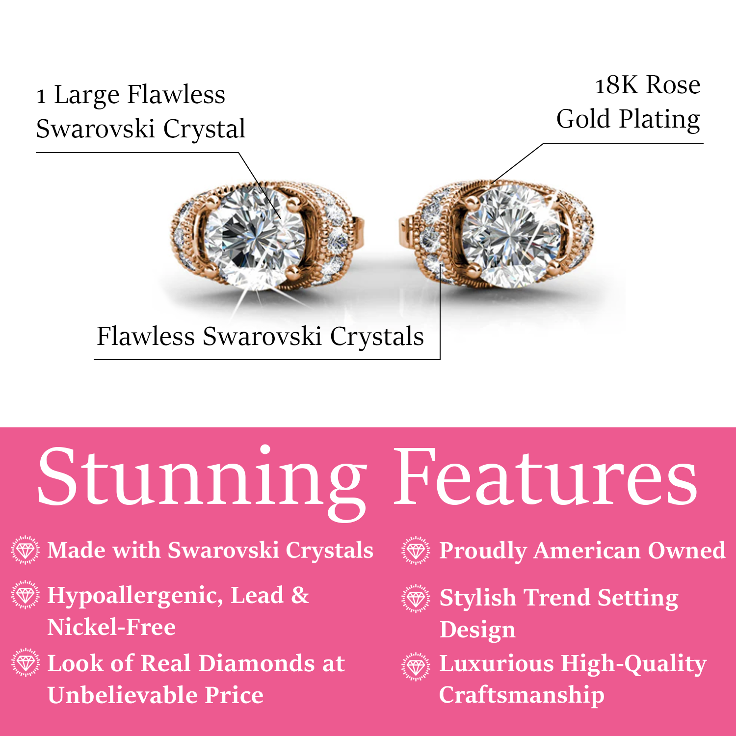 Astrid 18k White Gold Plated Stud Earrings with Simulated Diamond Crystals