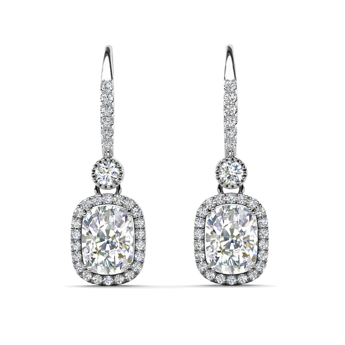 Athena 18k White Gold Plated Halo Dangle Earrings with Simulated Diamond Crystals