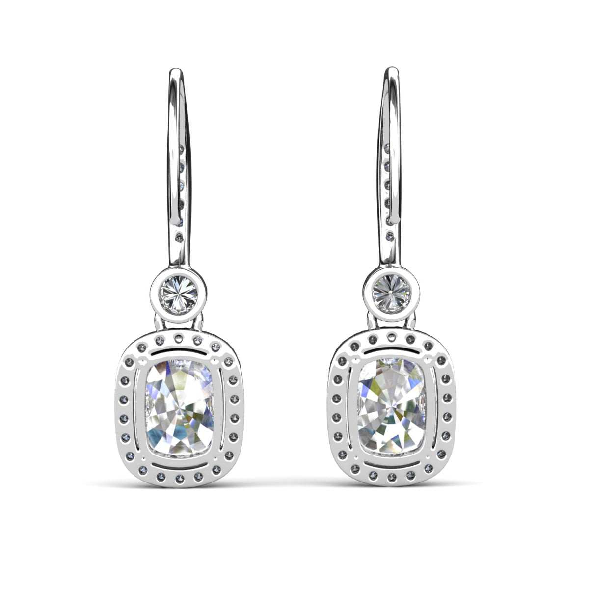 Athena 18k White Gold Plated Halo Dangle Earrings with Simulated Diamond Crystals