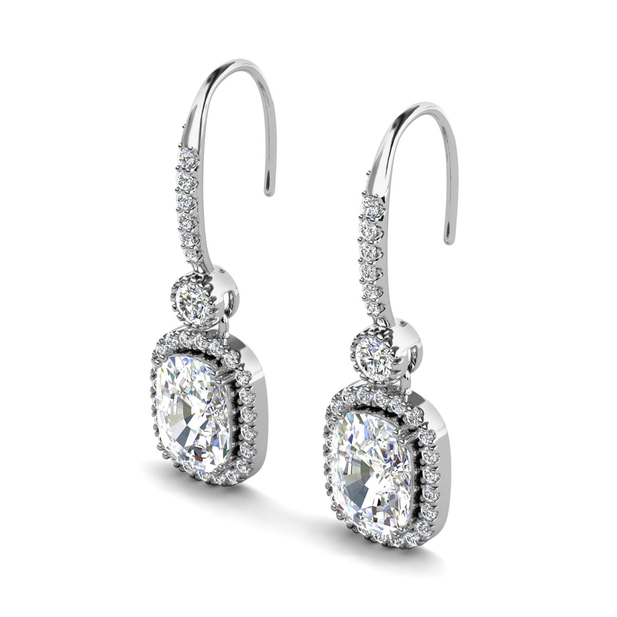 Athena 18k White Gold Plated Halo Dangle Earrings with Simulated Diamond Crystals