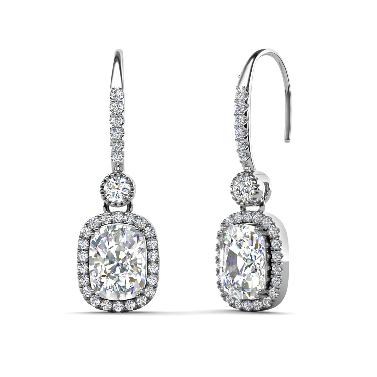 Athena 18k White Gold Plated Halo Dangle Earrings with Simulated Diamond Crystals