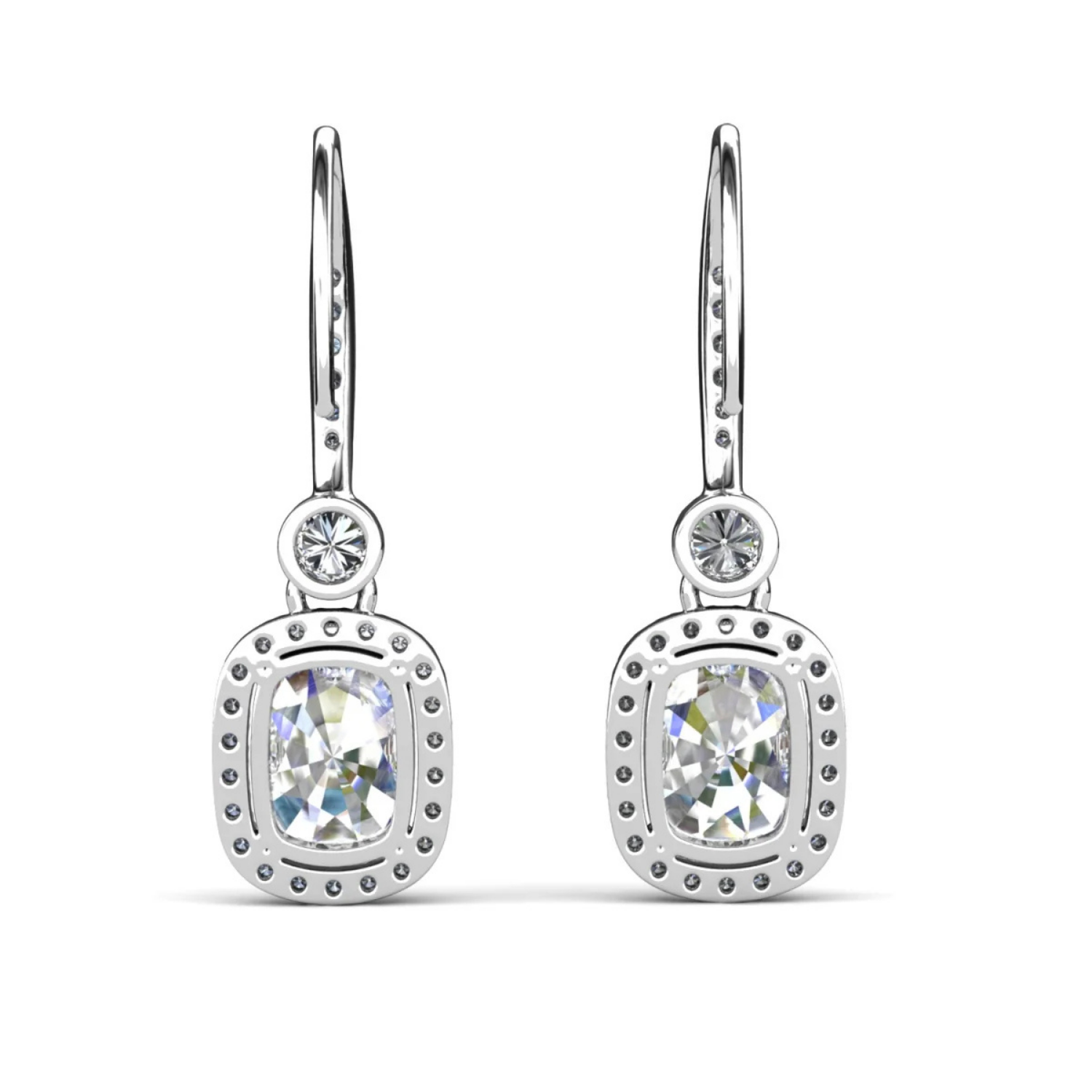 Athena 18k White Gold Plated Halo Dangle Earrings with Simulated Diamond Crystals