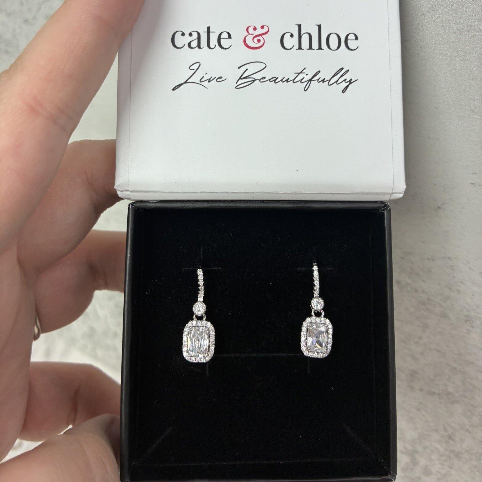 Athena 18k White Gold Plated Halo Dangle Earrings with Simulated Diamond Crystals