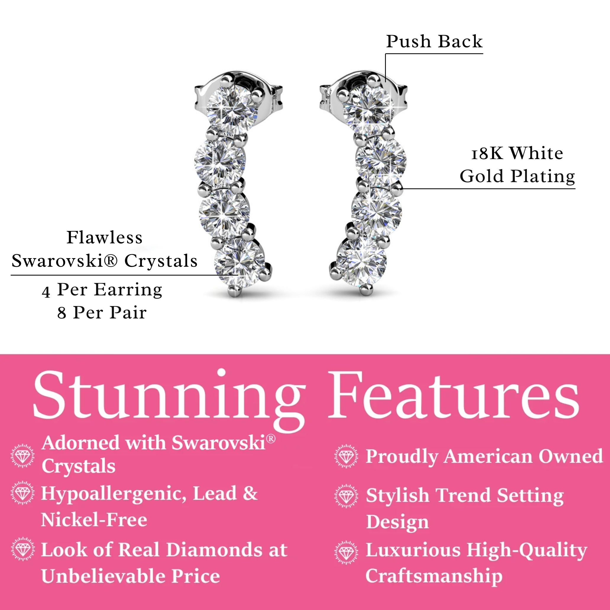 Aubree 18k 镀白金水晶吊式耳钉