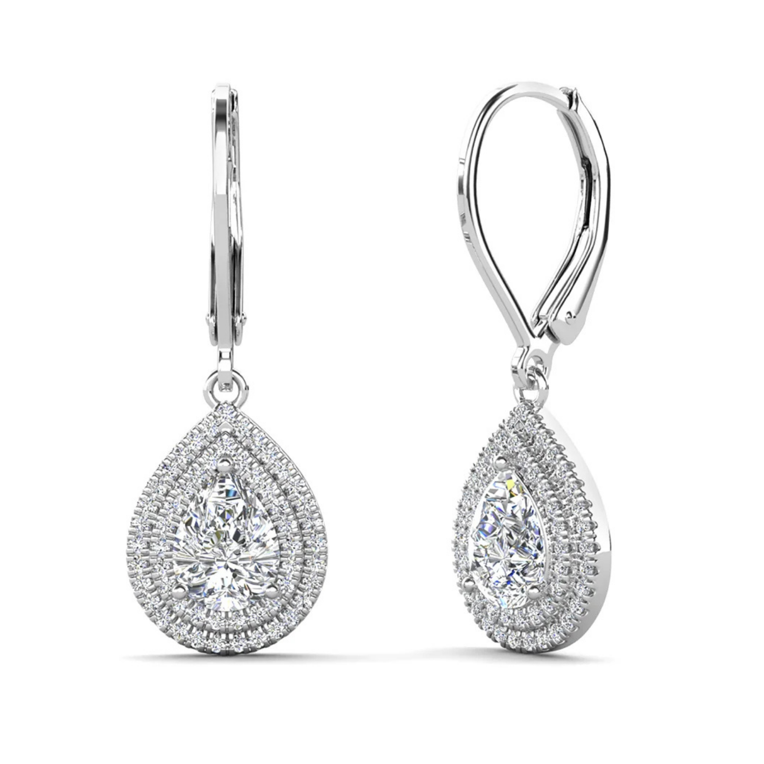 Aurelia 18k White Gold Plated Tear Drop Earrings with Simulated Diamond Crystals