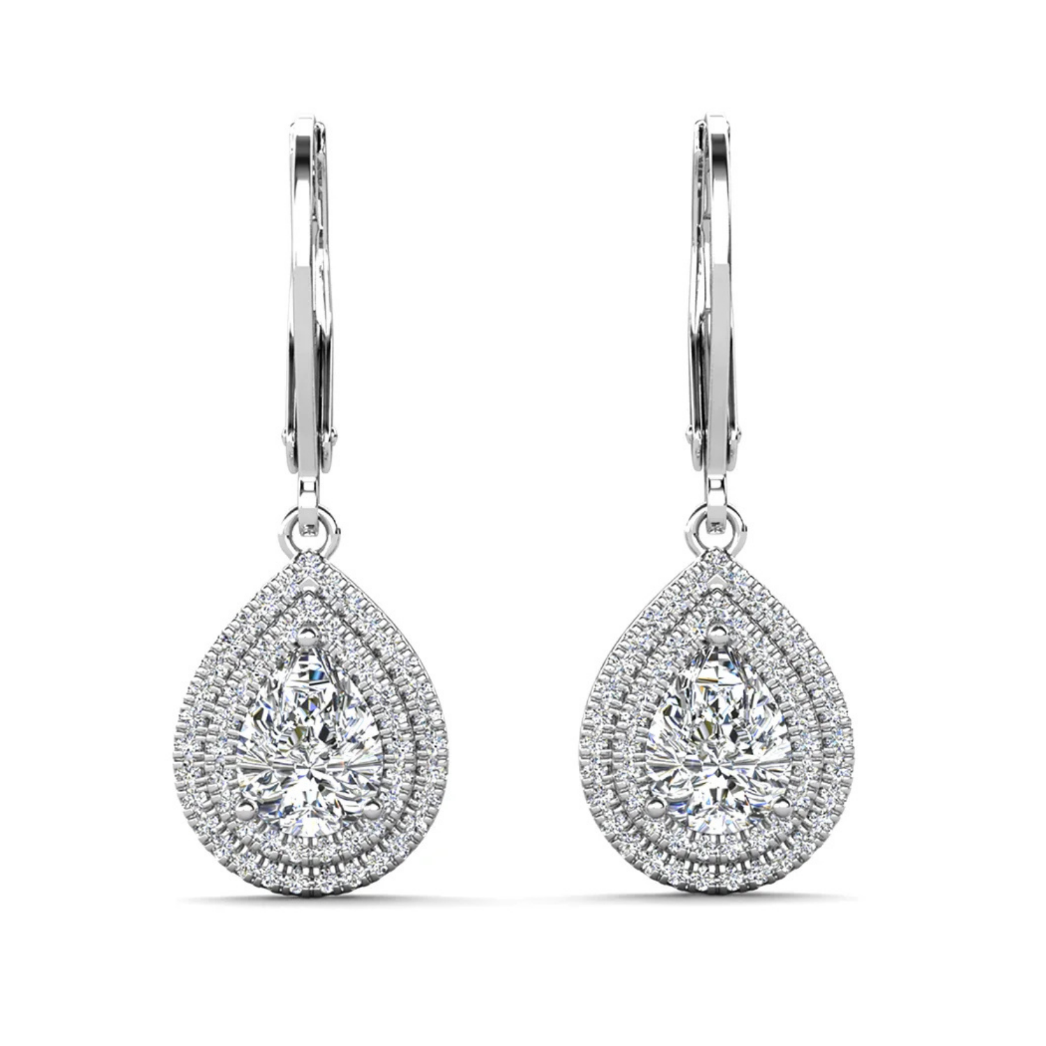 Aurelia 18k White Gold Plated Tear Drop Earrings with Simulated Diamond Crystals