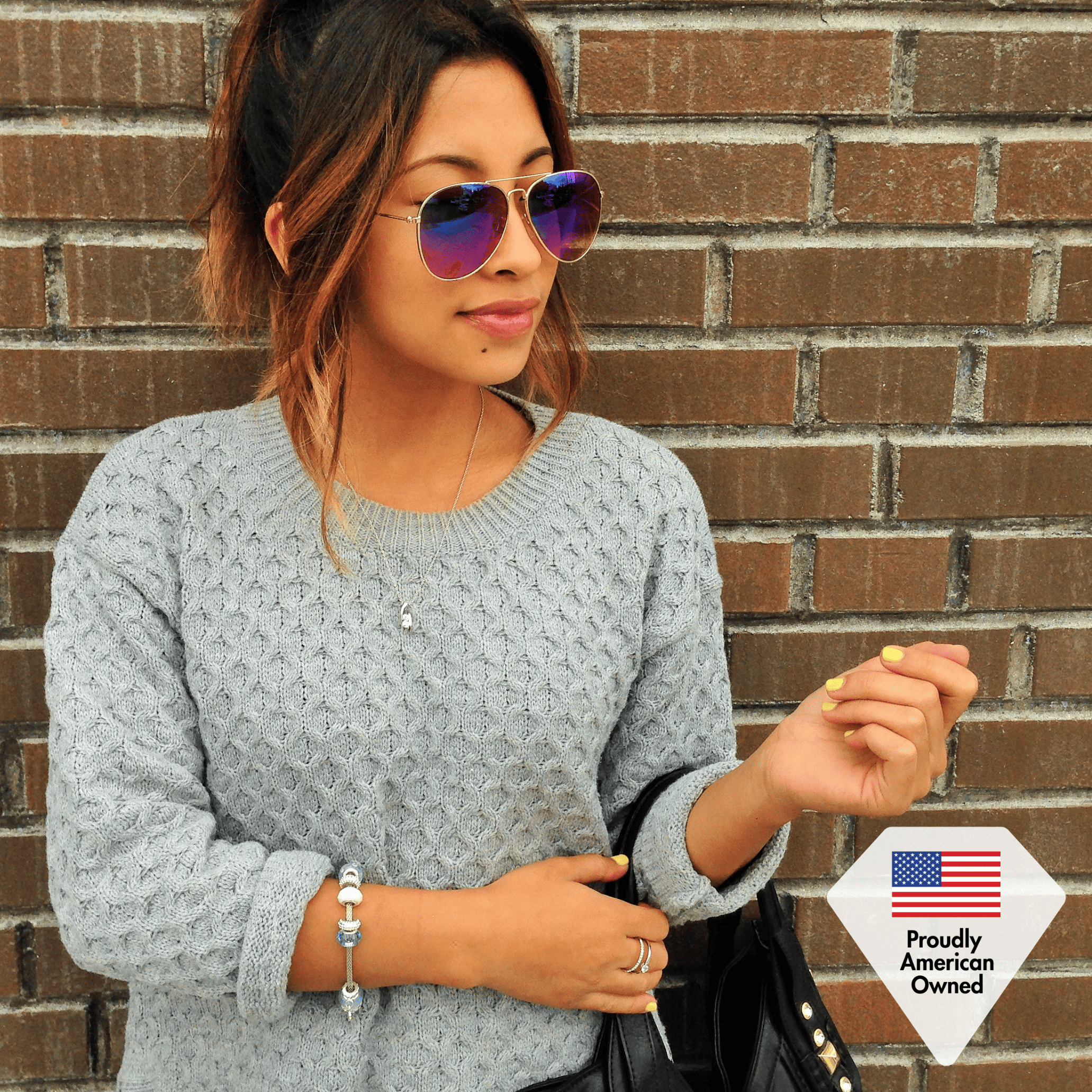 Aurora 18k 白金镀水晶串珠手链