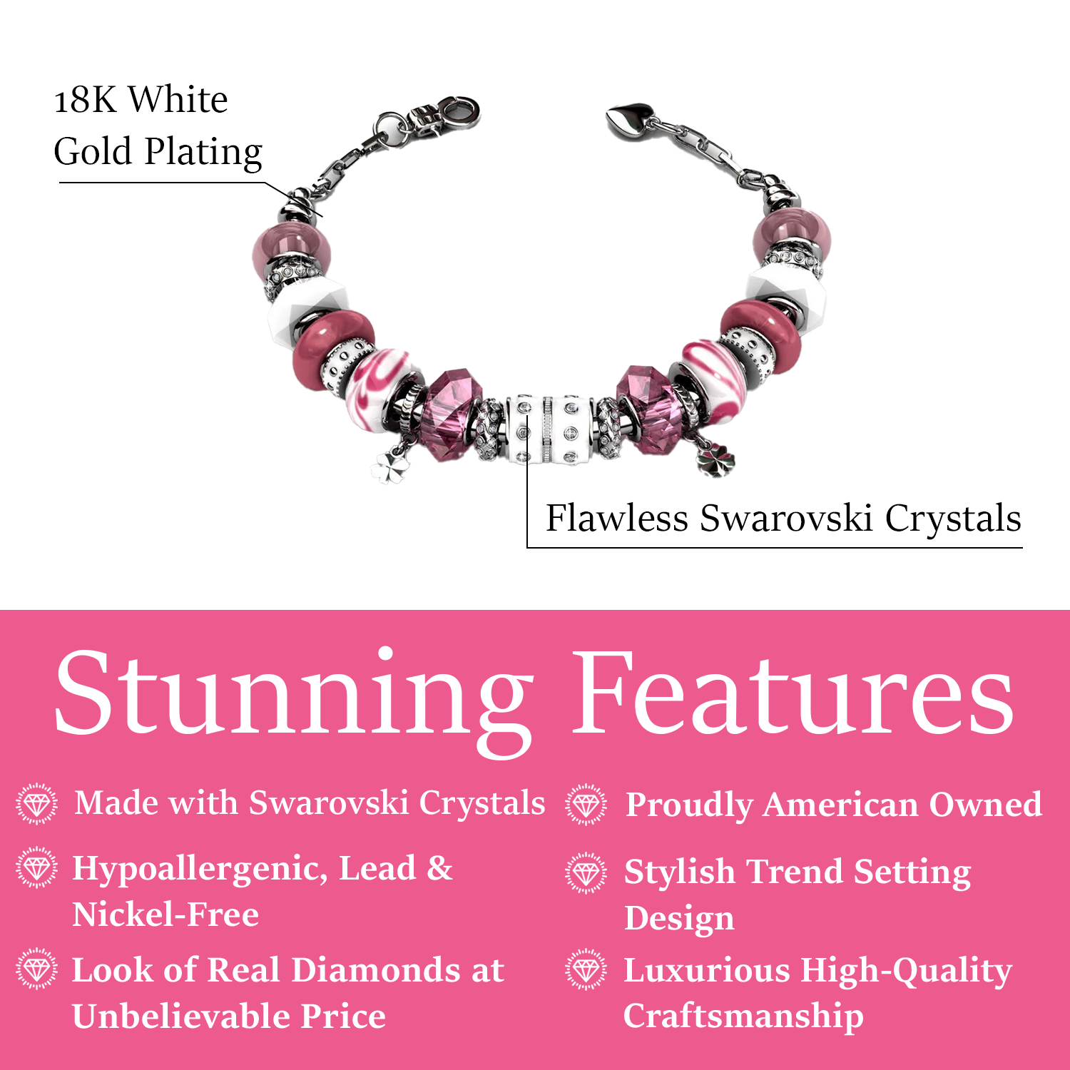 Aurora 18k White Gold Plated Beaded Bracelet with Swarovski Crystals