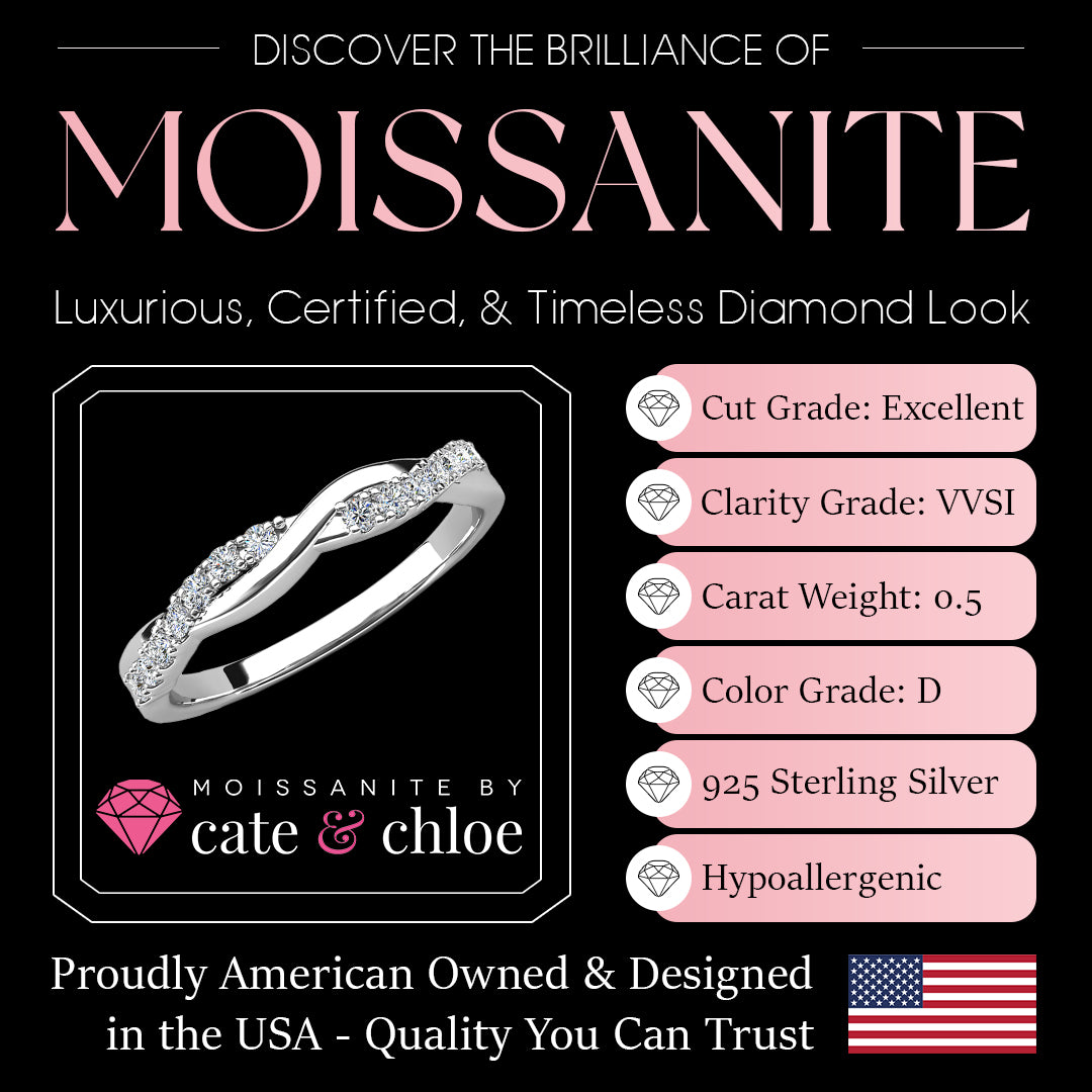Moissanite by Cate & Chloe Avery Sterling Silver Ring with Moissanite Crystals