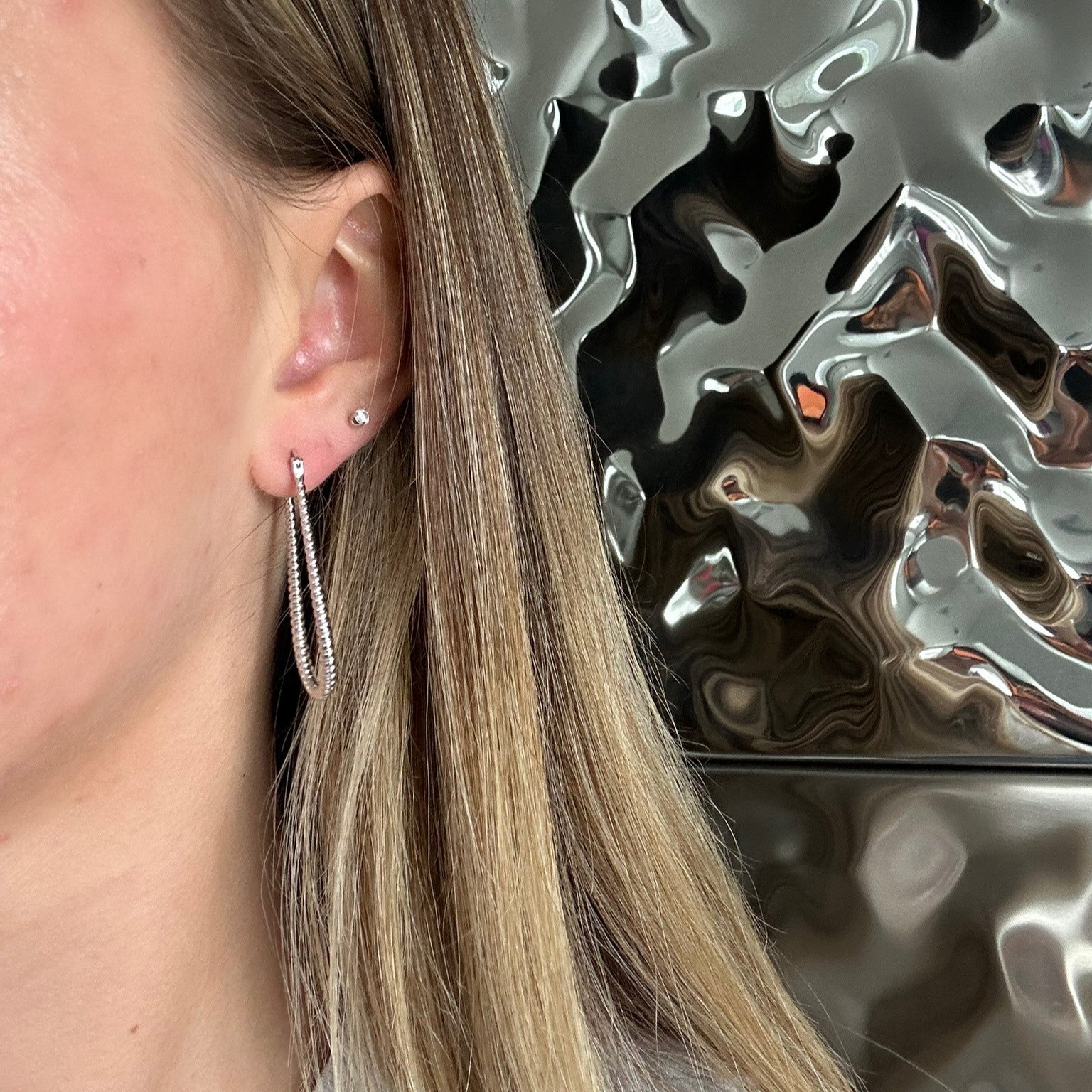 Angelica 18k White Gold Plated Twisted U-Shaped Hoop Earrings