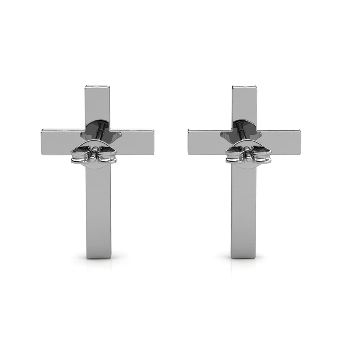 Nayeli 18k White Gold Plated Silver Cross Stud Earrings with Swarovski Crystals