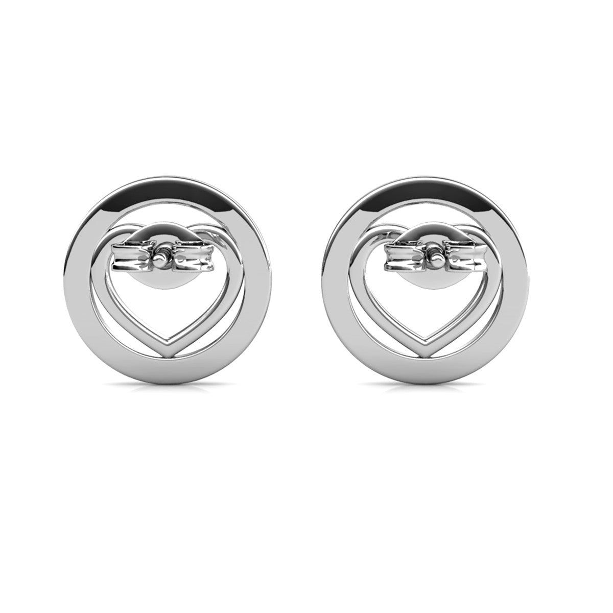 Khaleesi 18k White Gold Plated Silver Heart Stud Earrings with Swarovski Crystals