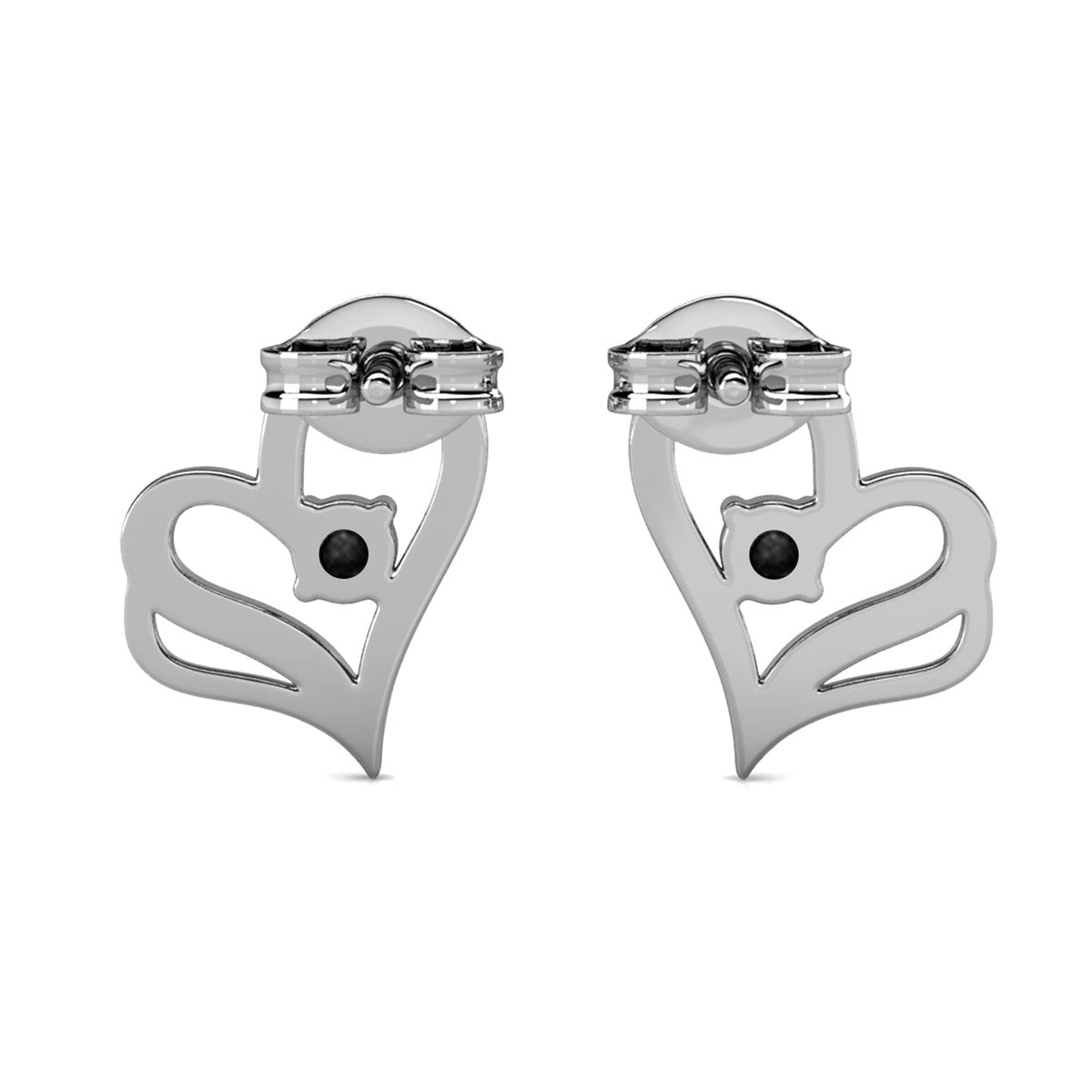 Kara 18k White Gold Plated Silver Heart Stud Earrings with Swarovski Crystals