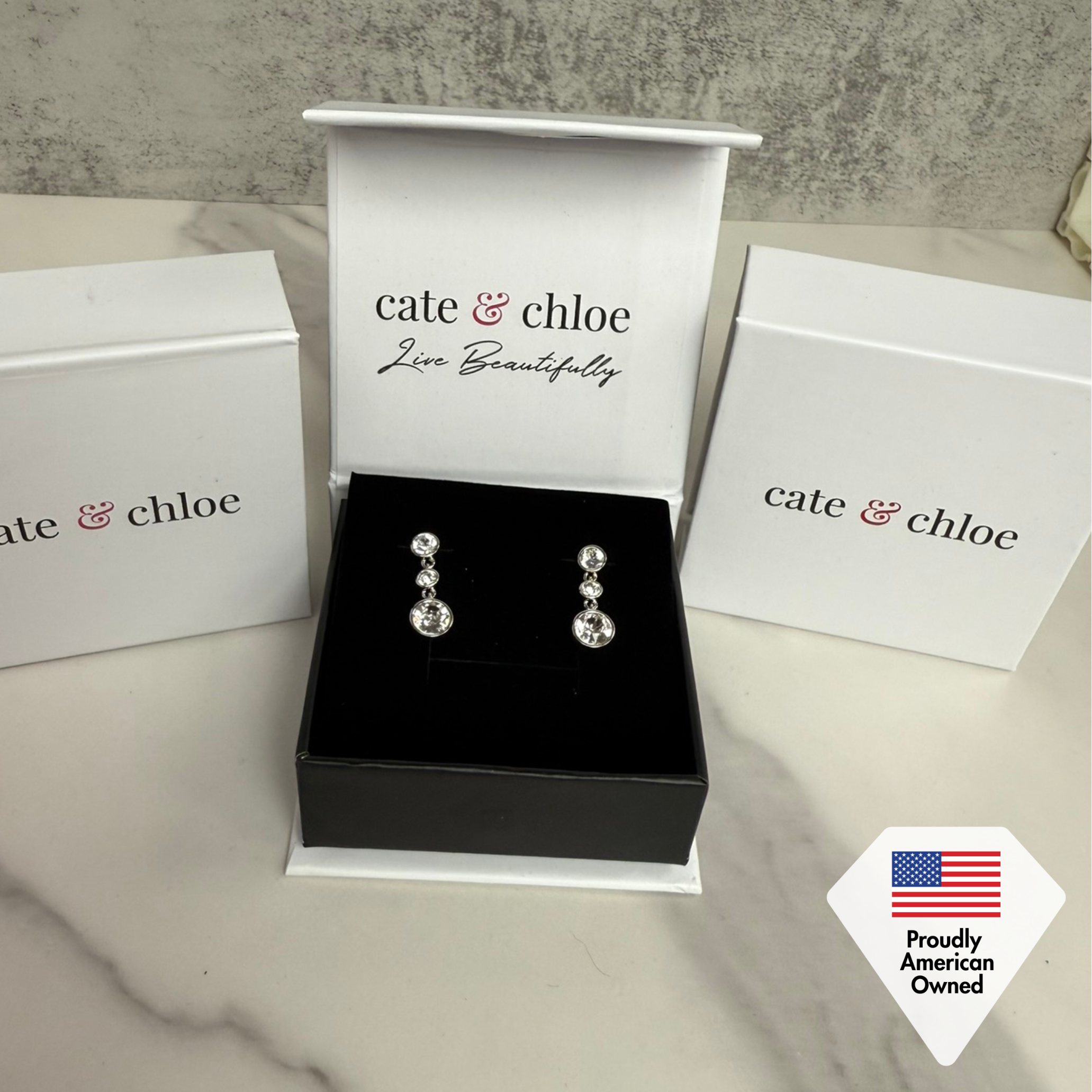 Bailey 18k White Gold Plated Dangle Stud Earrings with Swarovski Crystals — Final Sale