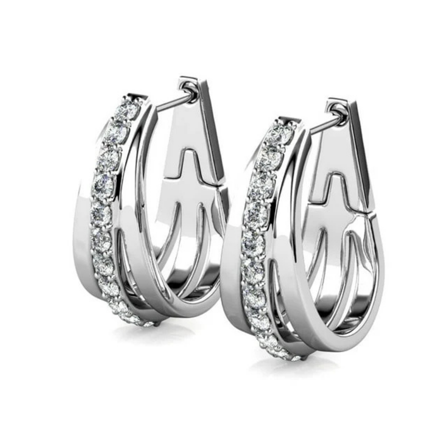 Bella 18k White Gold Plated 17mm Hoop Earrings with Swarovski Crystals