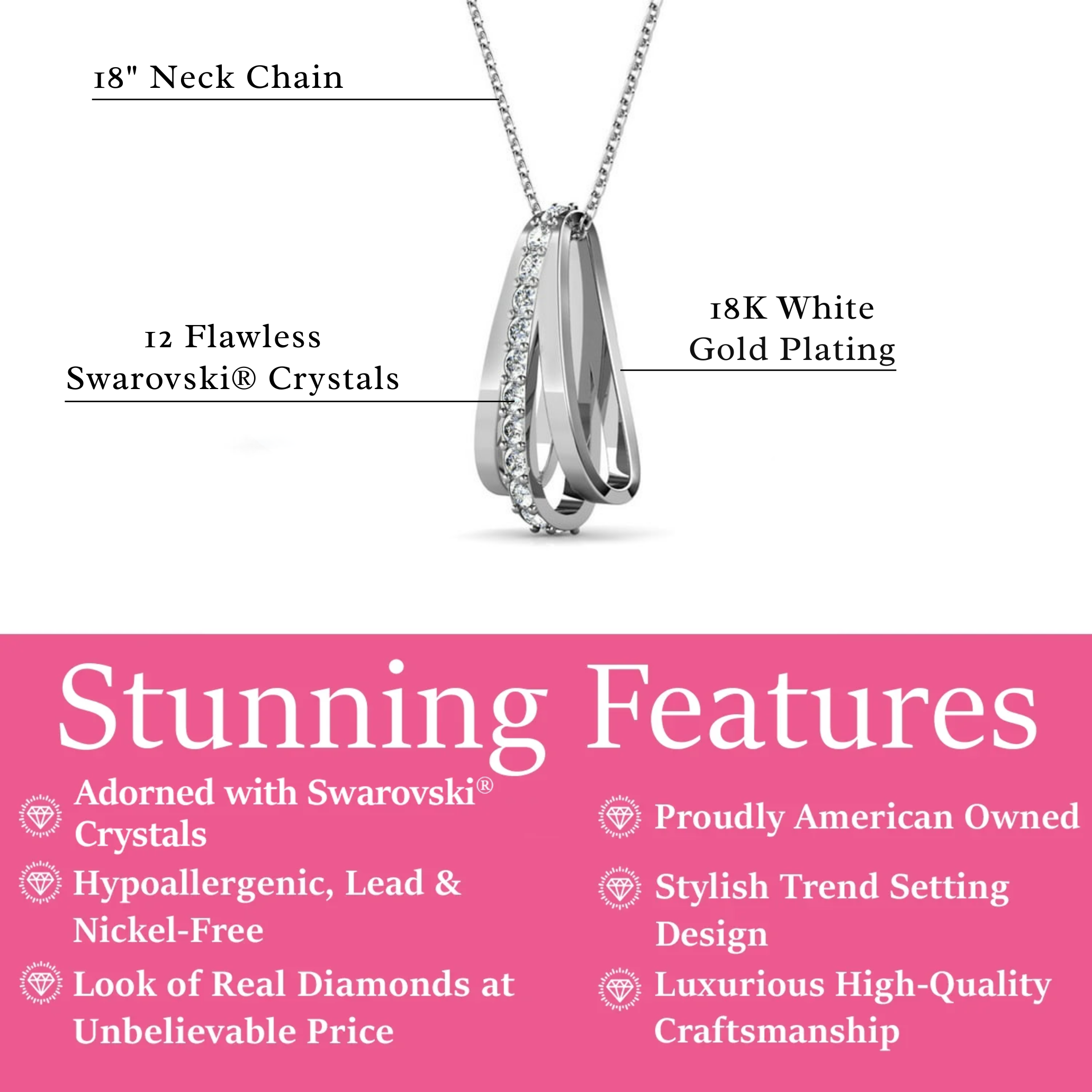 Bella 18k White Gold Plated Necklace with Swarovski Crystals