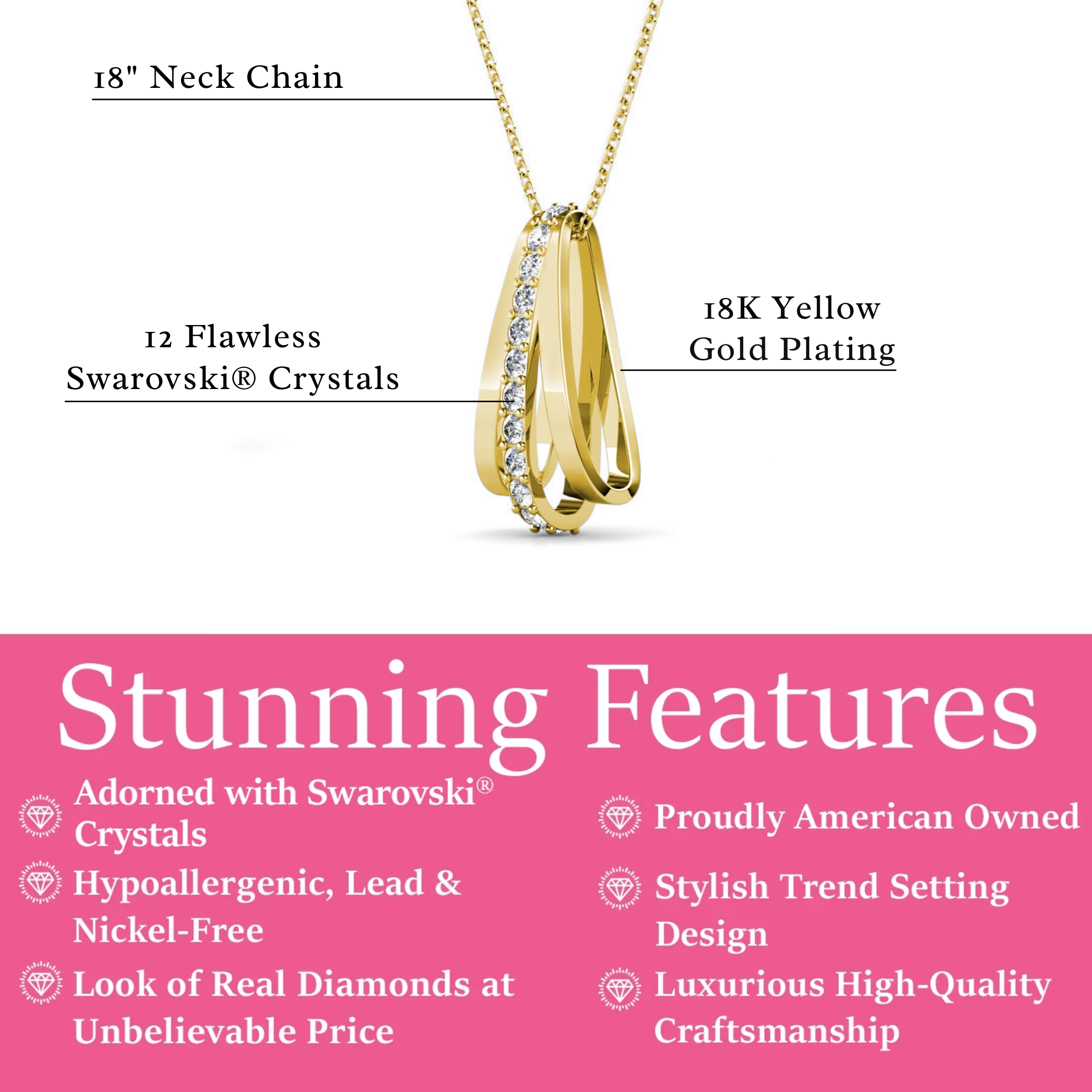 Bella 18k White Gold Plated Necklace with Swarovski Crystals