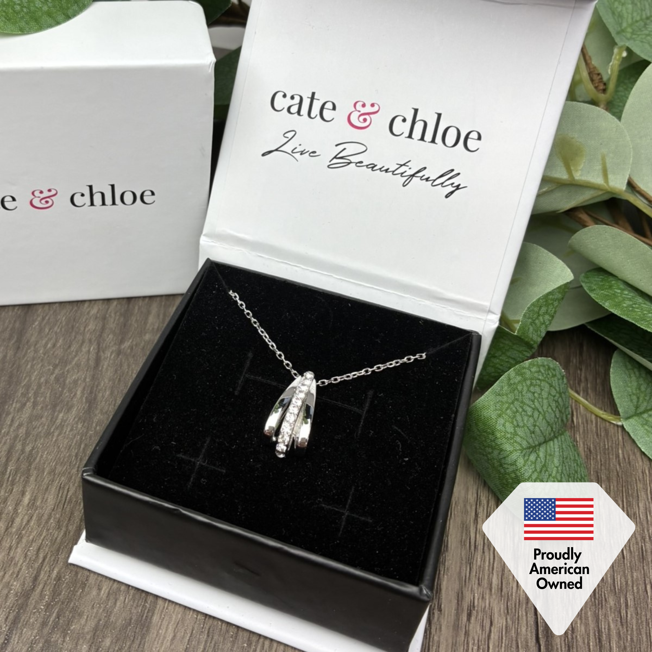 Cate &amp; Chloe Bella 18k 白金项链和耳环镶水晶珠宝套装