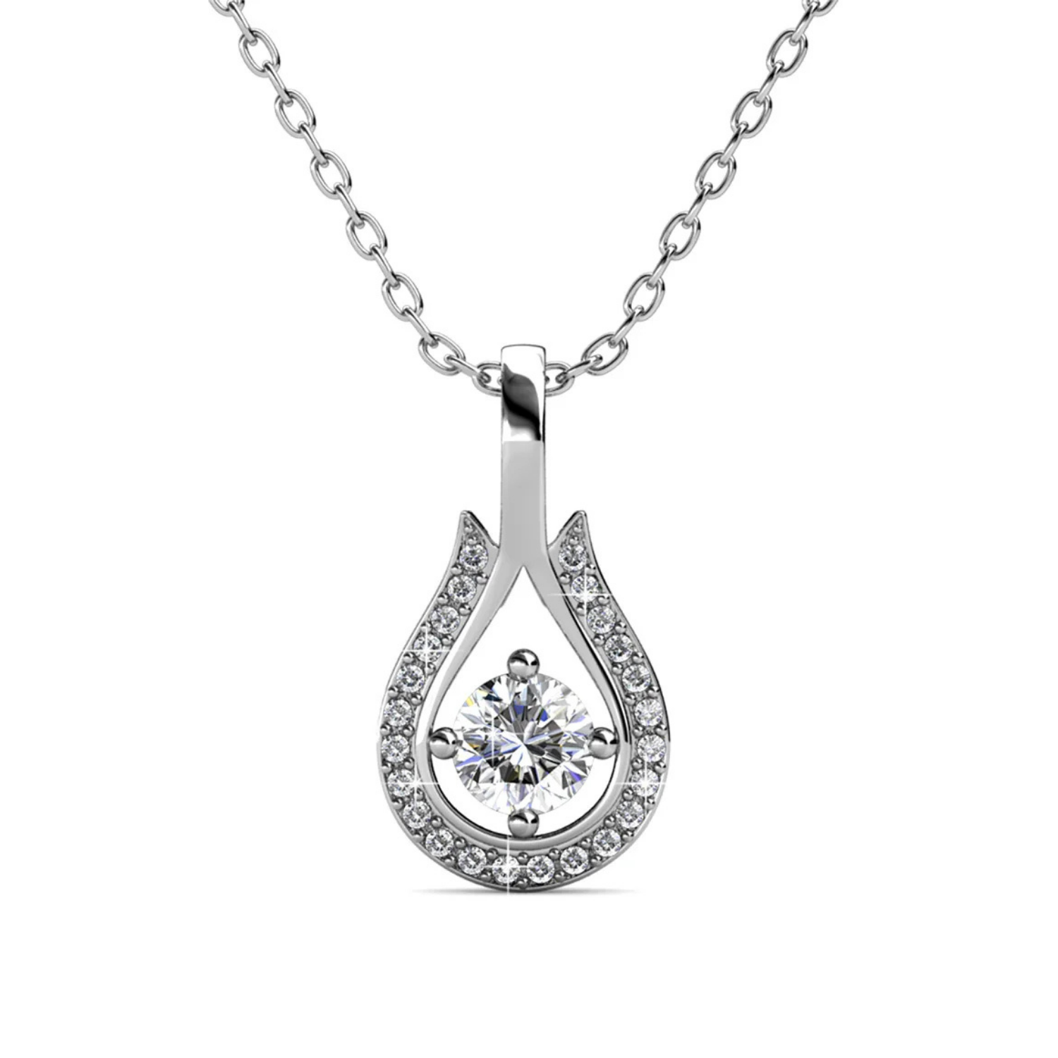 Bernadette 18k White Gold Plated Tear drop Necklace with Swarovski Crystals