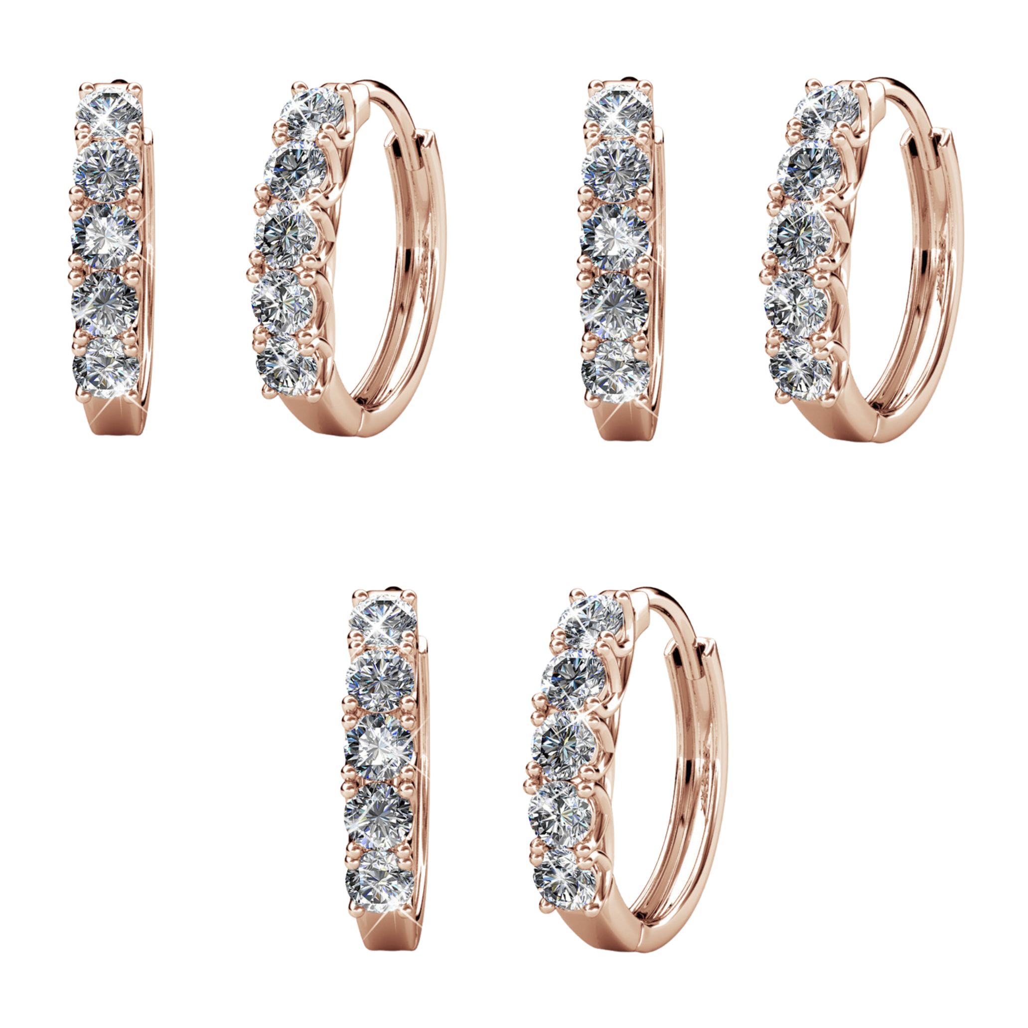 Pack of 3 - Bethany 18k Gold Plated 15mm Hoop Earrings with Swarovski Crystals