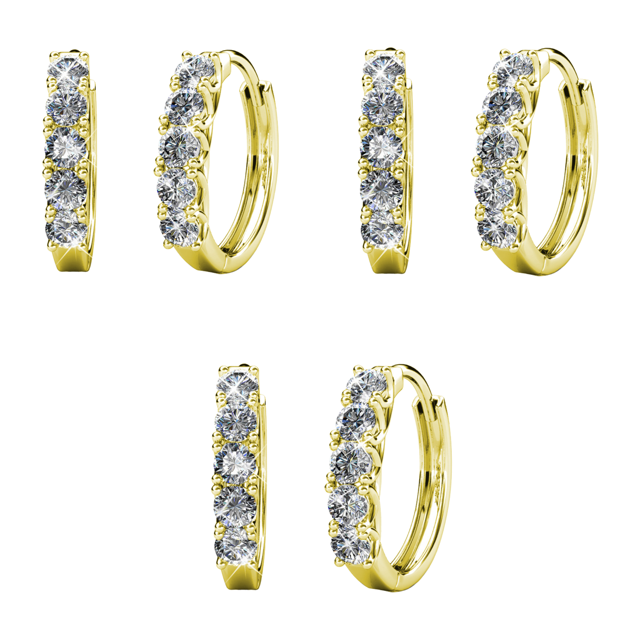 Pack of 3 - Bethany 18k Gold Plated 15mm Hoop Earrings with Swarovski Crystals