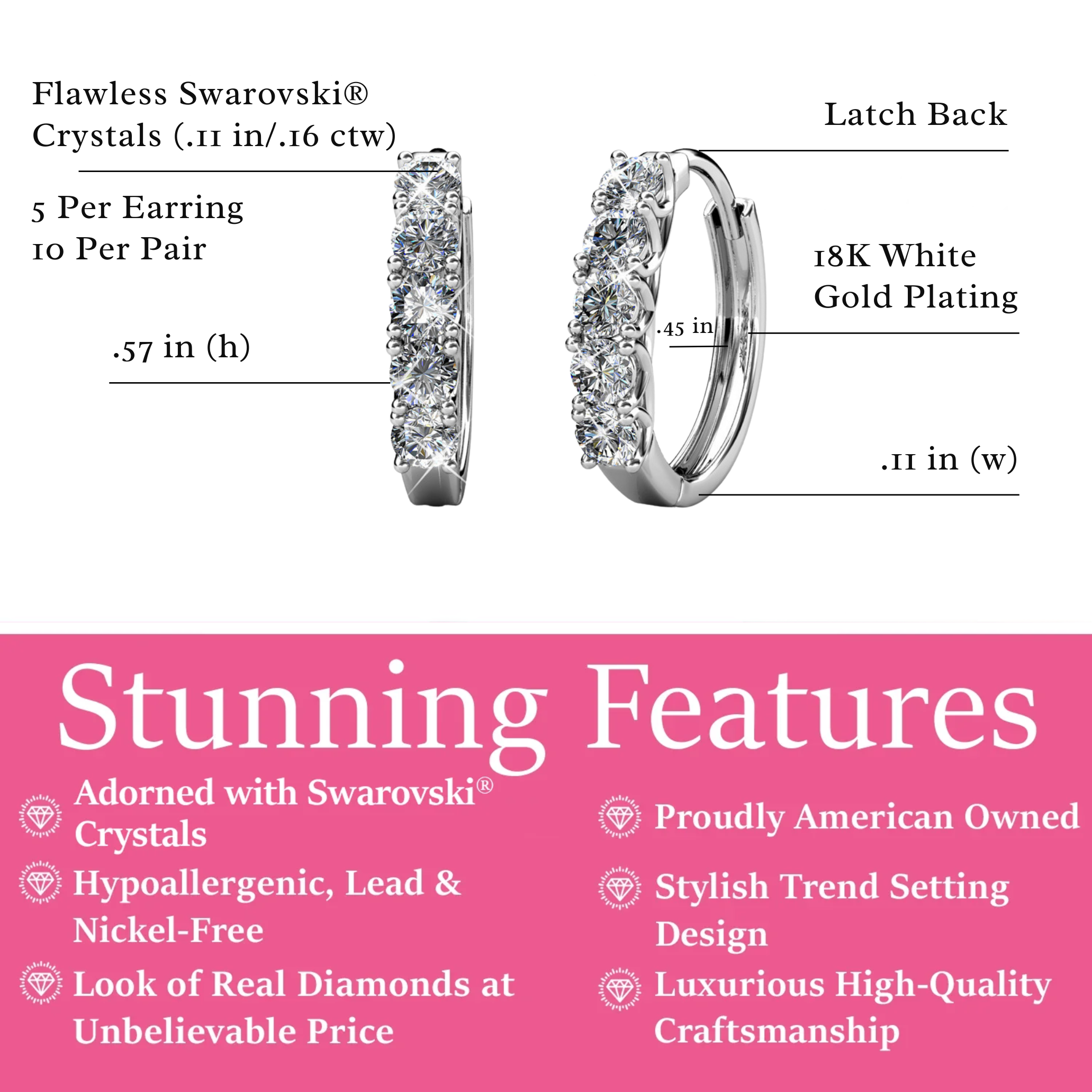 Bethany 18k White Gold Plated 15mm Hoop Crystal Earrings with Swarovski Crystals