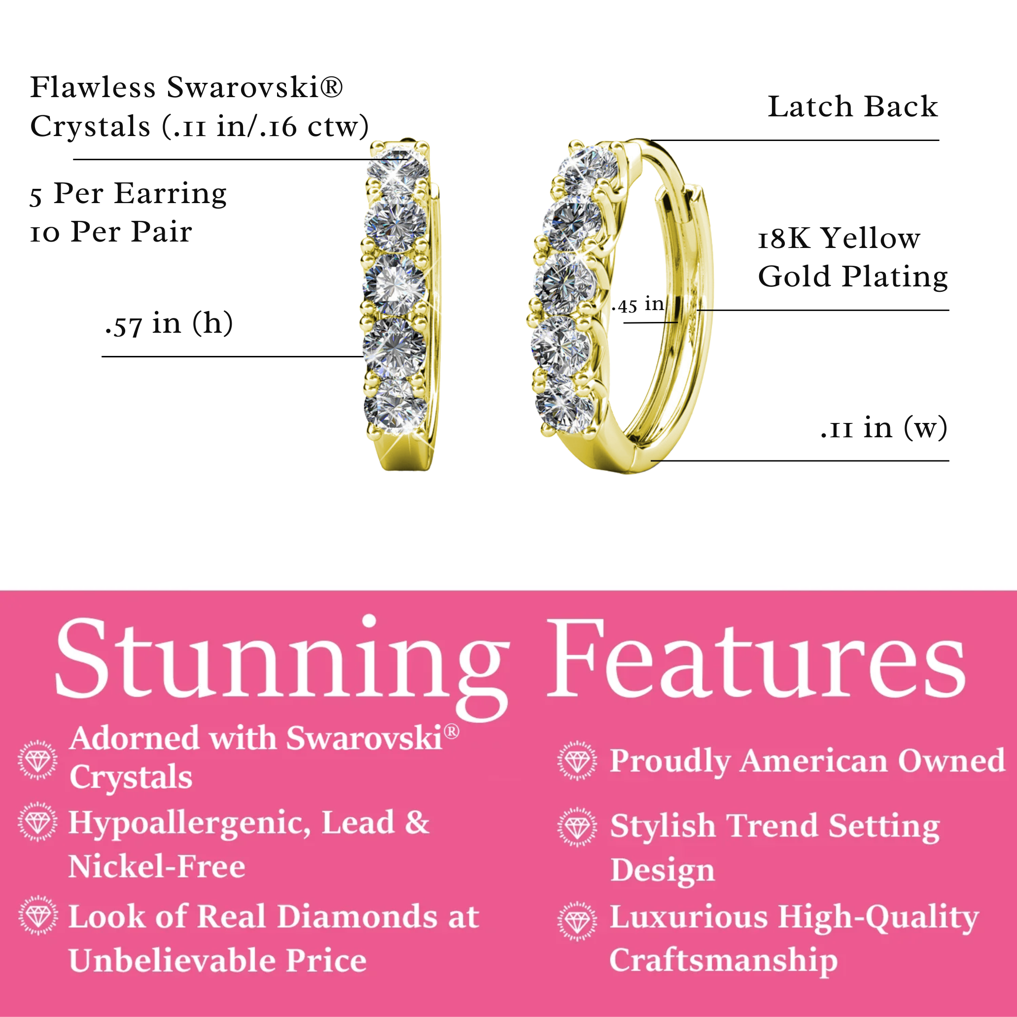 Bethany 18k White Gold Plated 15mm Hoop Crystal Earrings with Swarovski Crystals