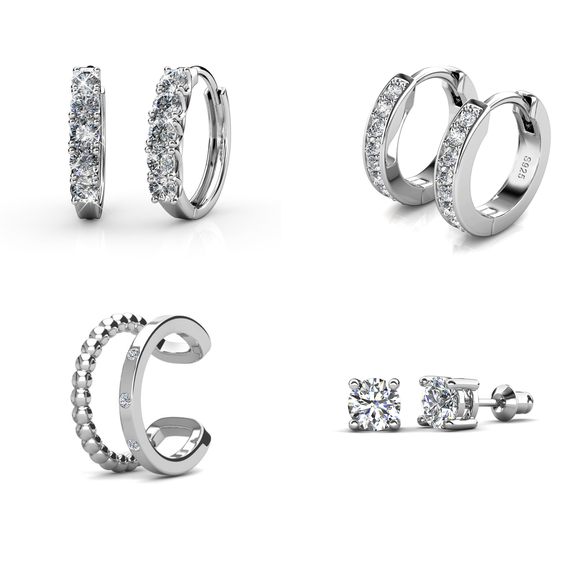 Bethany, Sasha, Mia, Skye 18k White Gold Plated Earring Stacking Set
