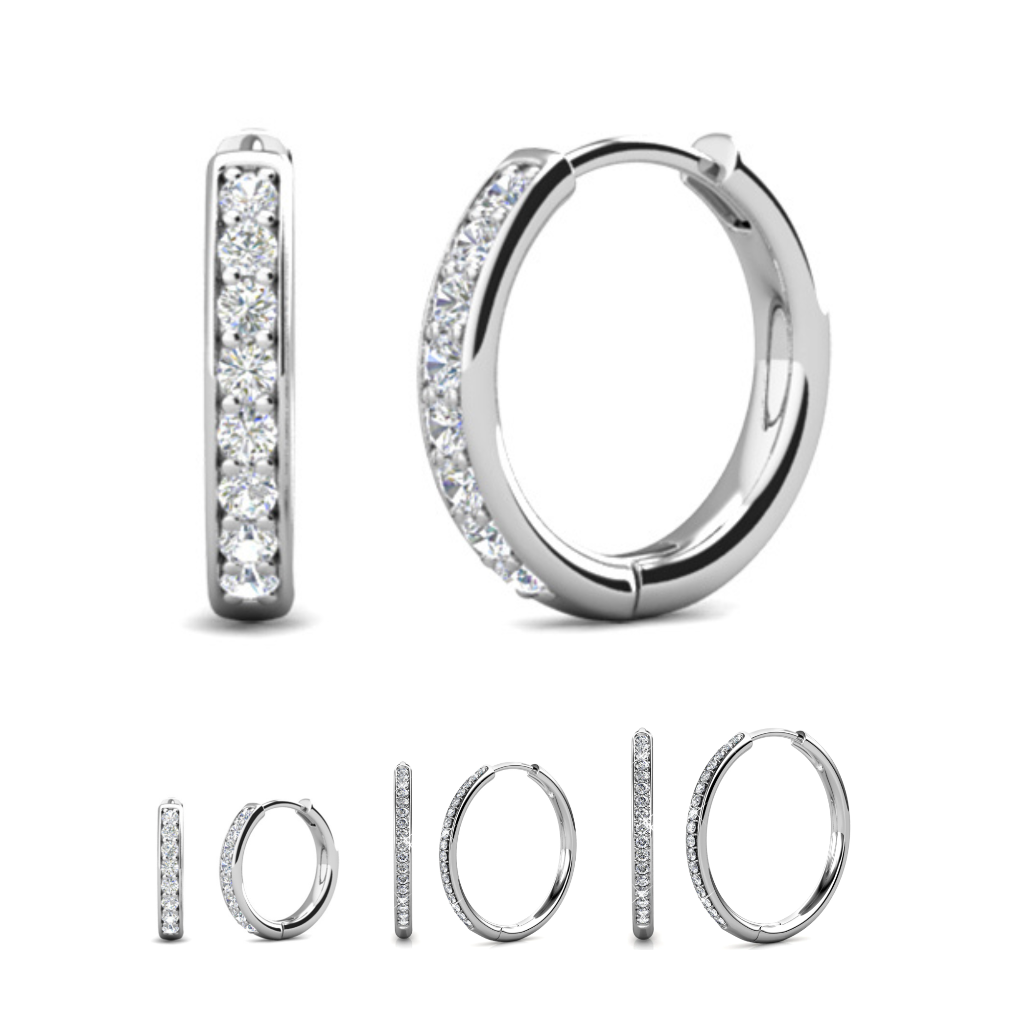 Bianca 18k White Gold Plated 25mm Silver Hoop Earrings with Swarovski Crystals