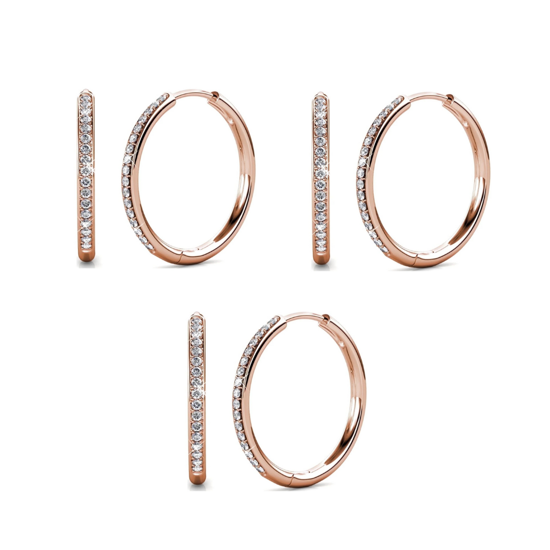 Bianca 18k Gold Plated 25mm Hoop Earrings with Swarovski Crystals, Pack of 3