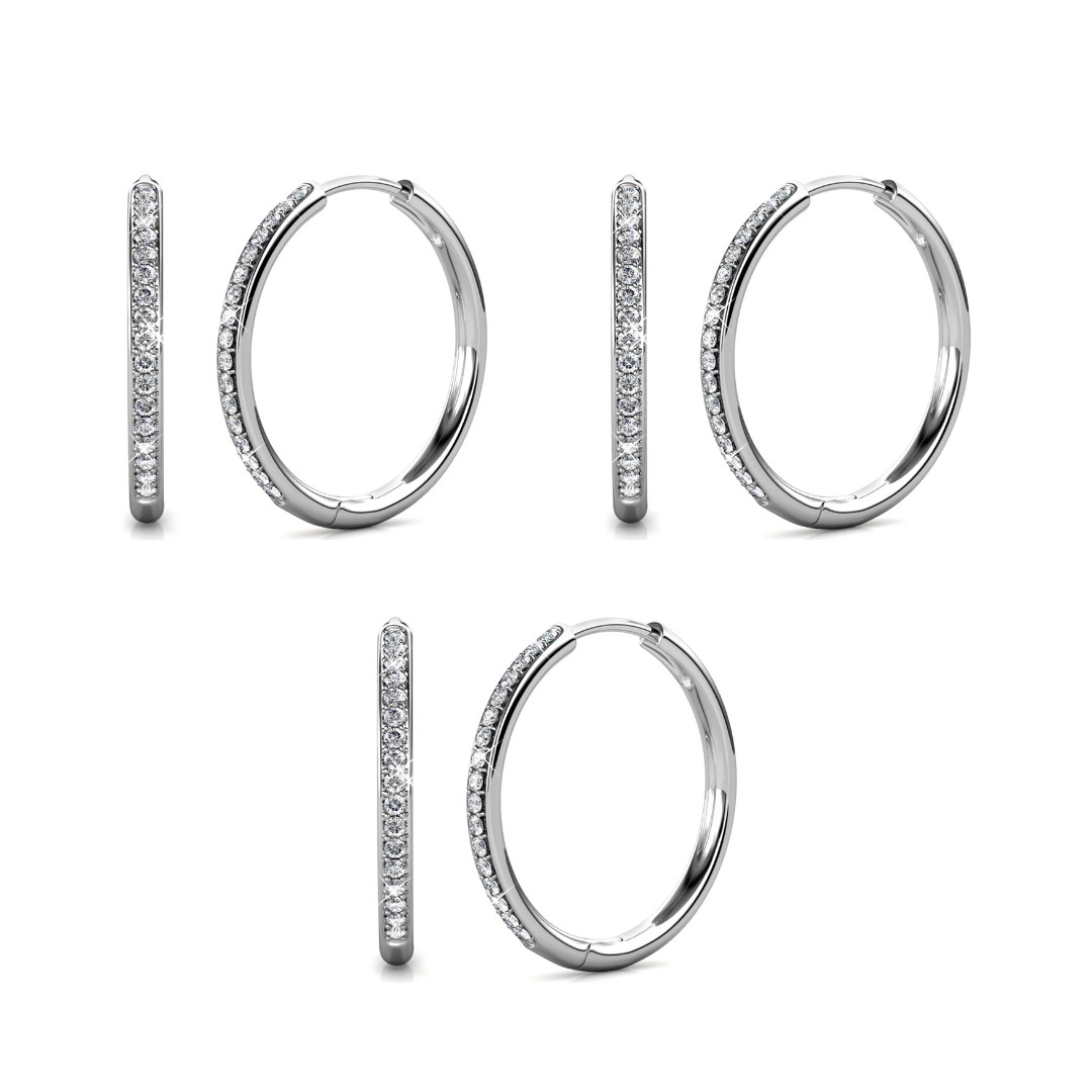 Bianca 18k Gold Plated 25mm Hoop Earrings with Swarovski Crystals, Pack of 3