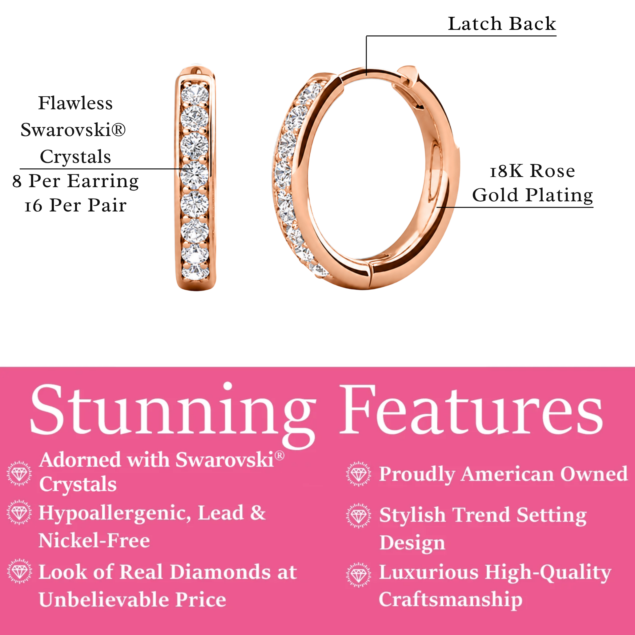 Bianca 18k White Gold Plated 25mm Silver Hoop Earrings with Swarovski Crystals