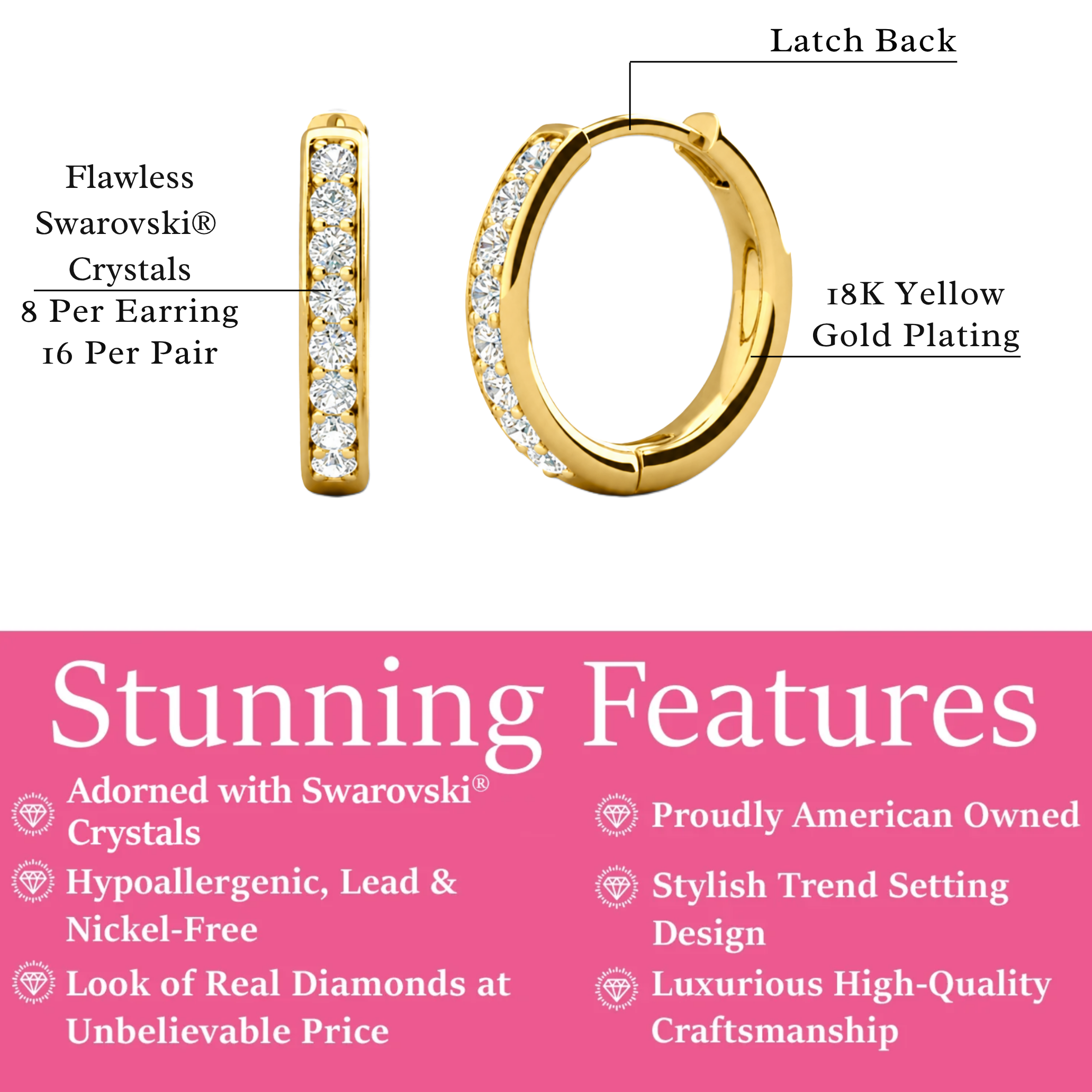 Bianca 18k White Gold Plated 25mm Silver Hoop Earrings with Swarovski Crystals