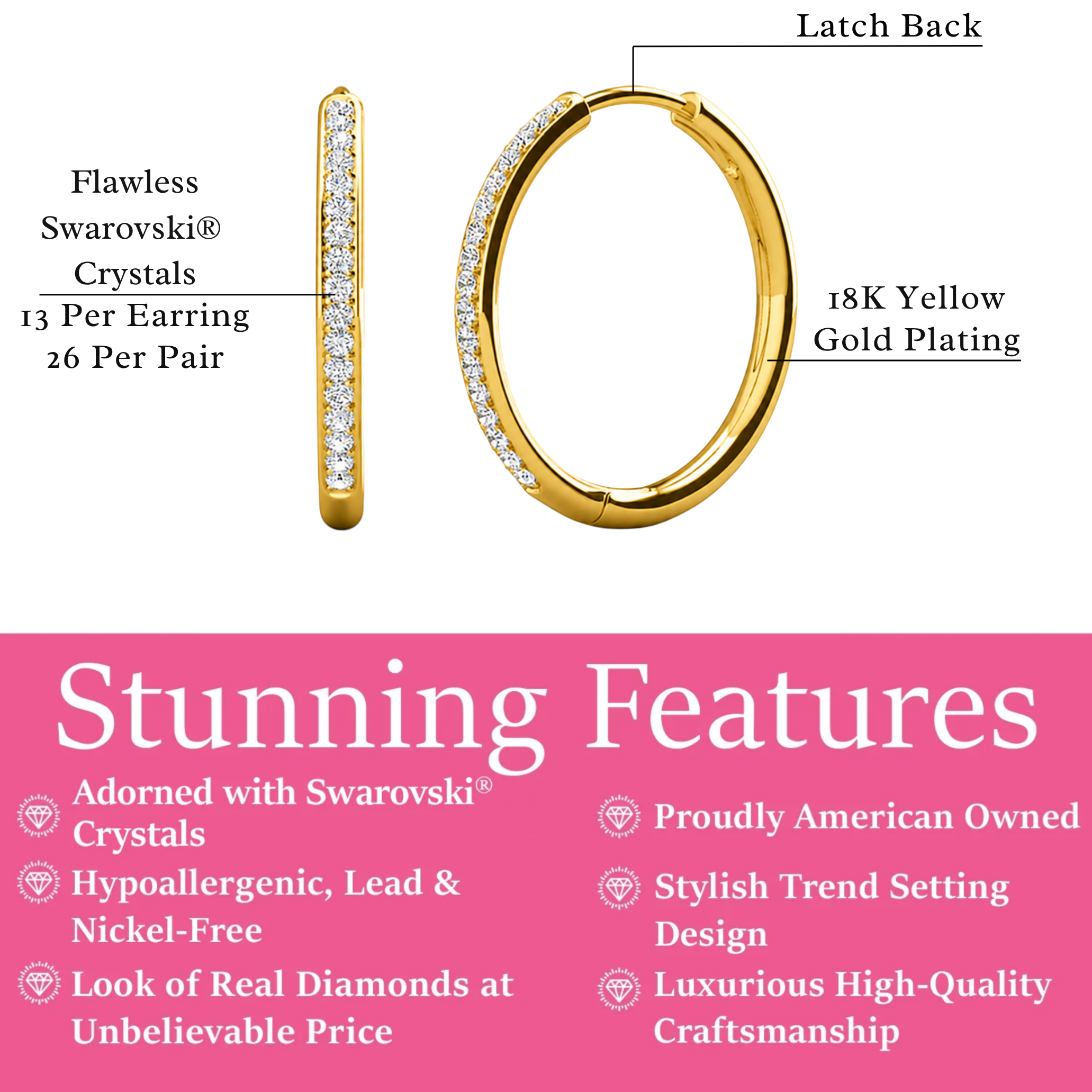 Bianca 18k White Gold Plated 25mm Silver Hoop Earrings with Swarovski Crystals