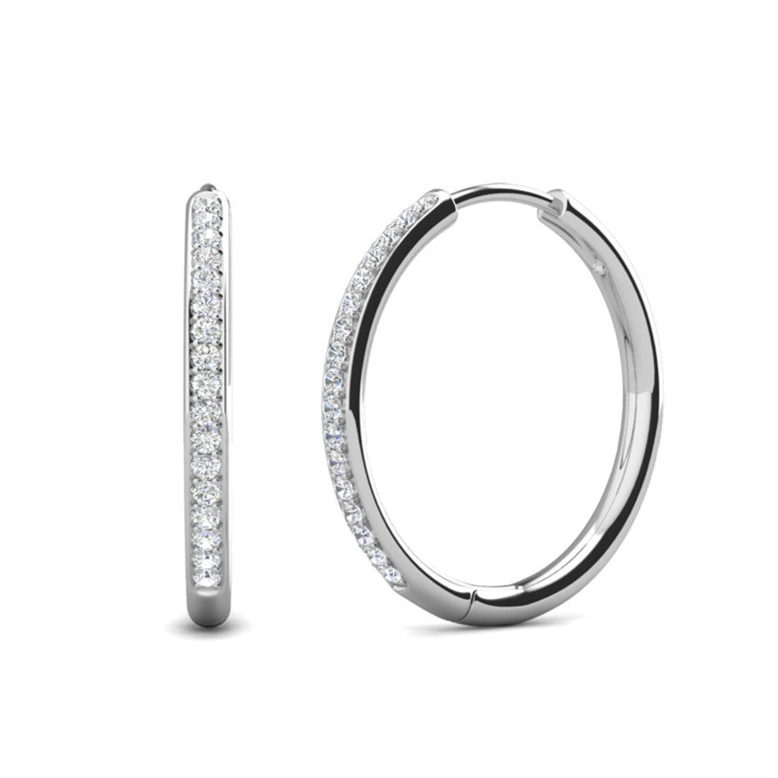Bianca 18k White Gold Plated 25mm Silver Hoop Earrings with Swarovski Crystals