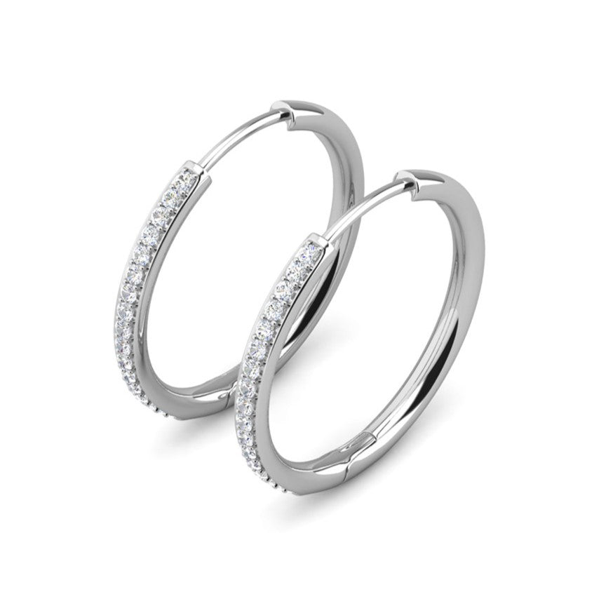 Bianca 18k White Gold Plated 25mm Silver Hoop Earrings with Swarovski Crystals